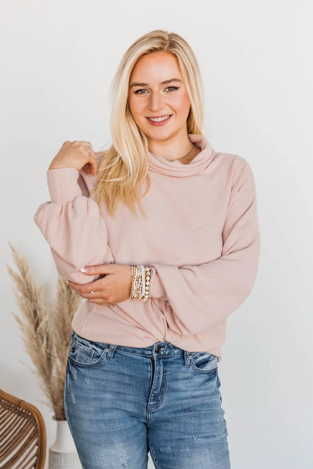 Priceless Moments Cowl Neck Top- Light Pink