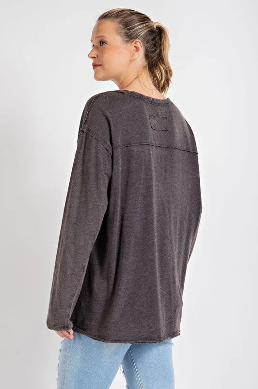 RAE MODE Mineral Washed Round Neckline Long Sleeves Top