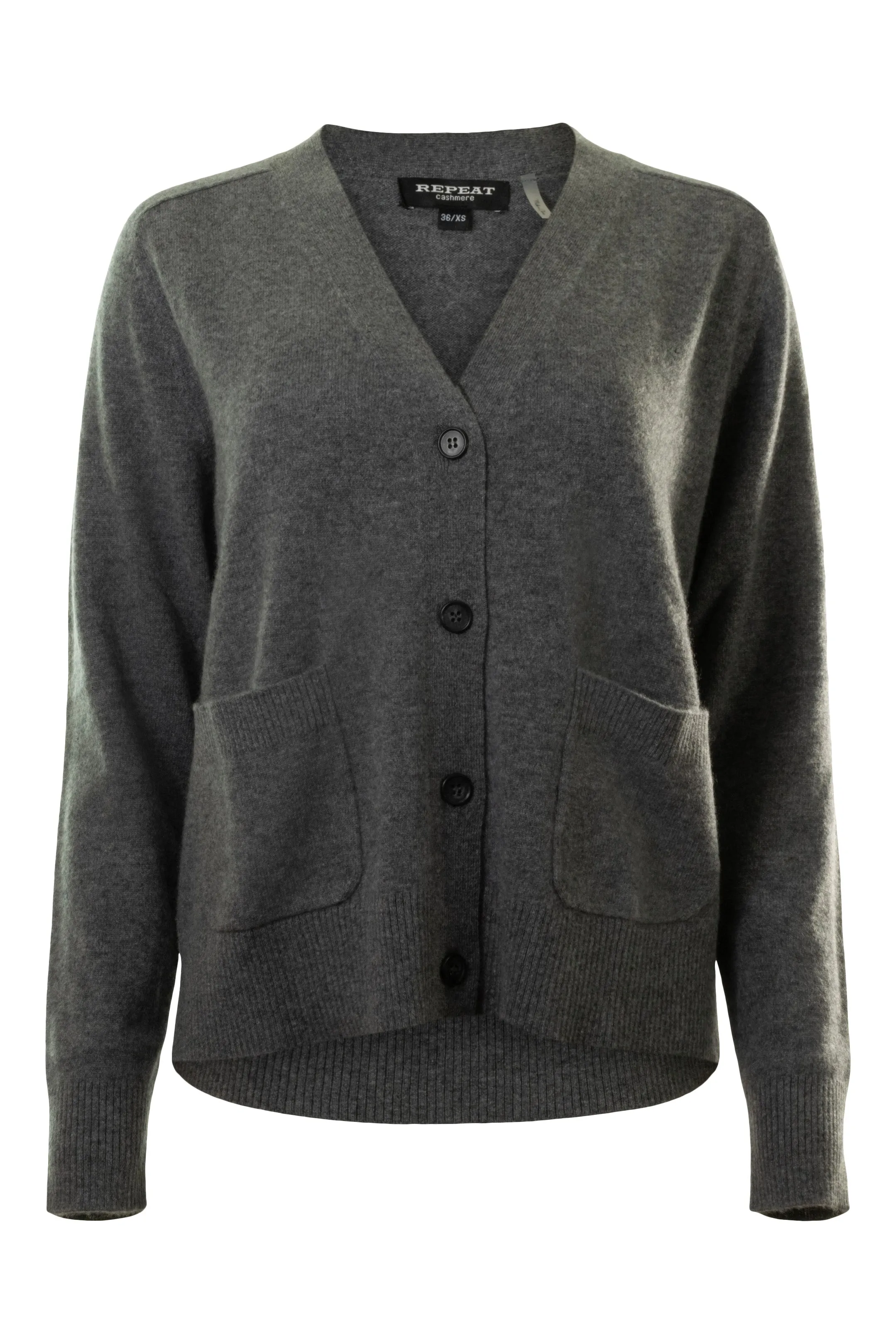 Repeat Cashmere Button Up Cardigan in Medium Grey