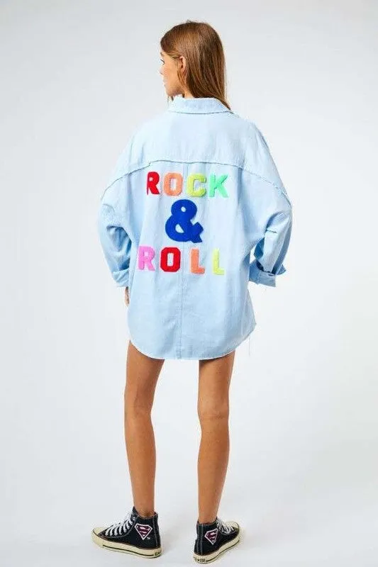 Rock & Roll MULTI COLOR LETTERS FRINGED HEM DETAIL SHIRT