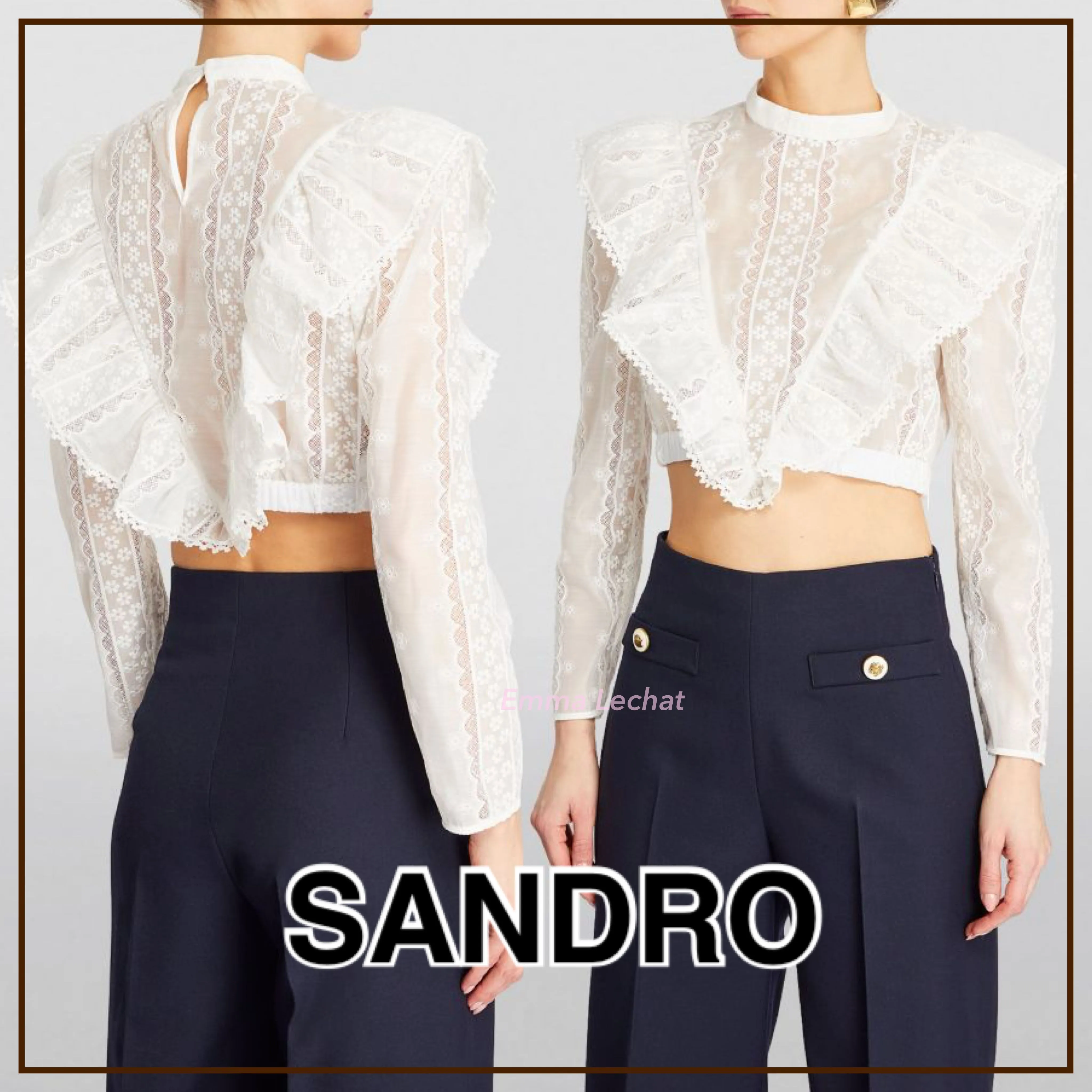 sandro  |Casual Style Blended Fabrics Long Sleeves Plain Cotton