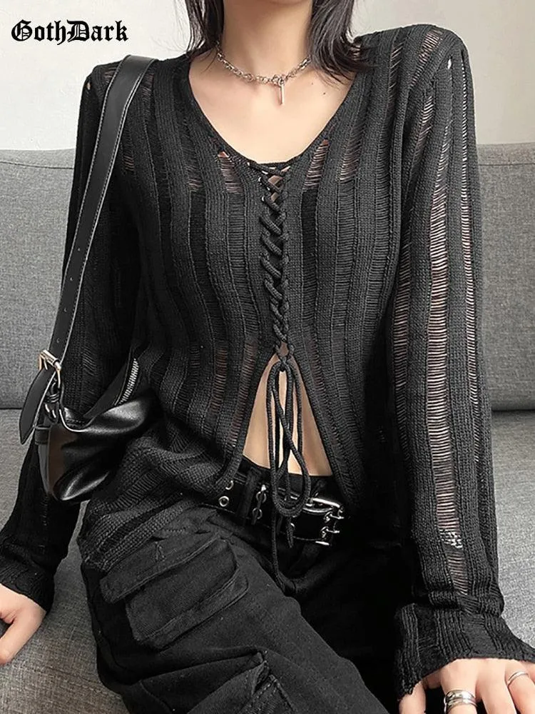 See-Through Gothic Bandage Top - Long Sleeves