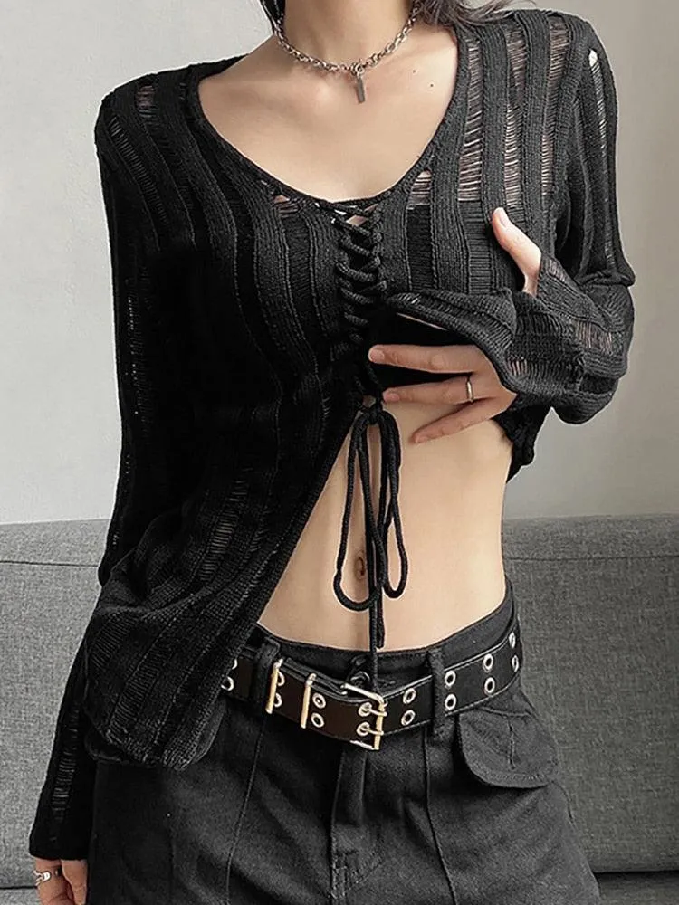 See-Through Gothic Bandage Top - Long Sleeves