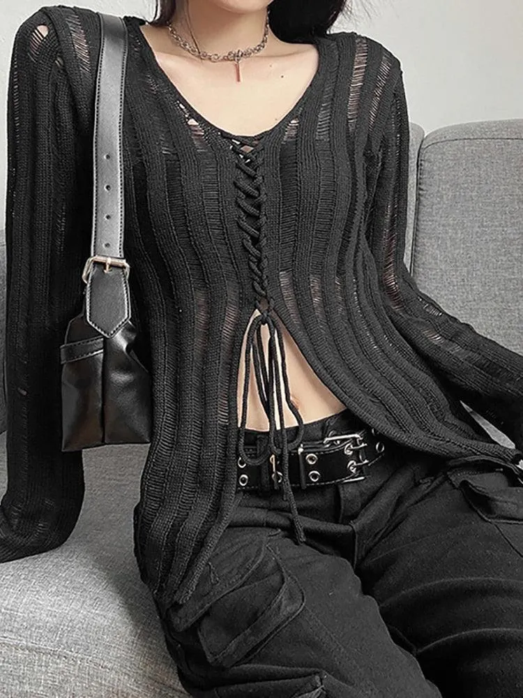 See-Through Gothic Bandage Top - Long Sleeves