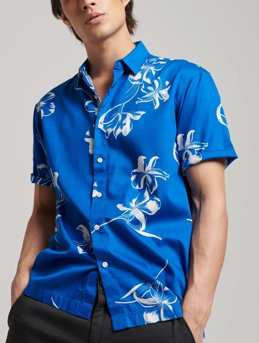 Superdry Vintage Hawaiian Short Sleeve Shirt Mono Hibiscus Cobalt