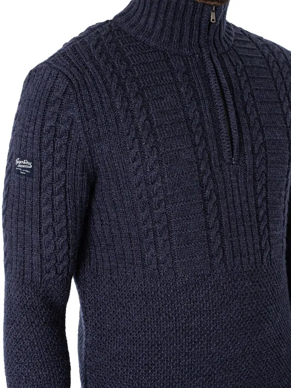 Superdry Vintage Jacob Henley Knit - Indigo