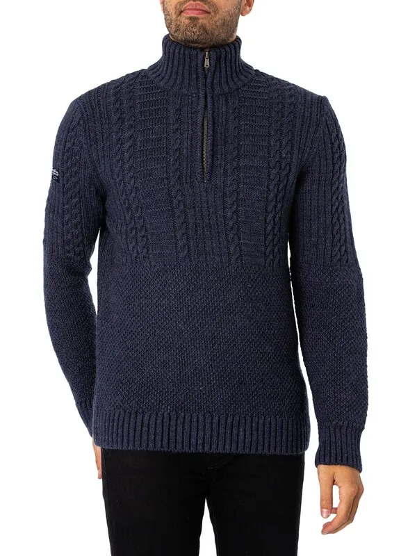 Superdry Vintage Jacob Henley Knit - Indigo