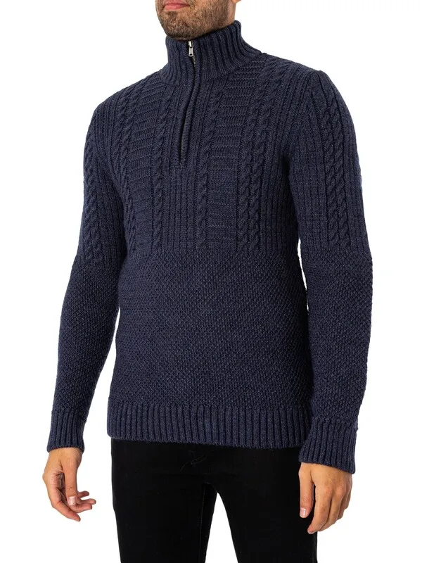 Superdry Vintage Jacob Henley Knit - Indigo