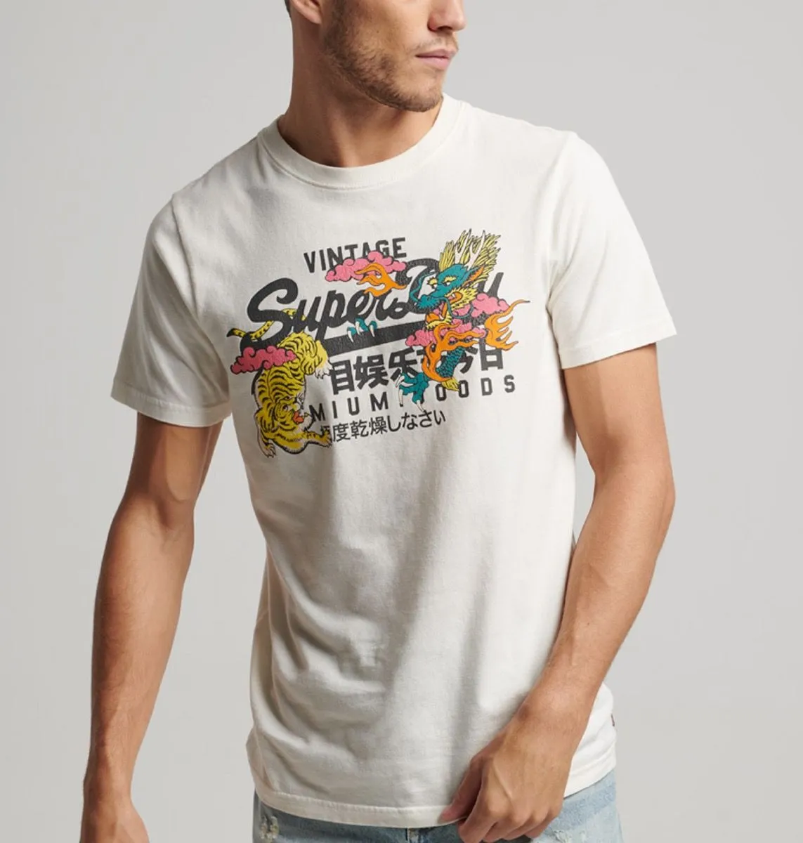 Superdry Vintage Narrative Crew Neck T-Shirt Off White