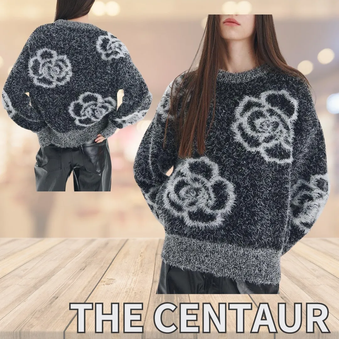 THE CENTAUR  |Crew Neck Flower Patterns Casual Style Long Sleeves