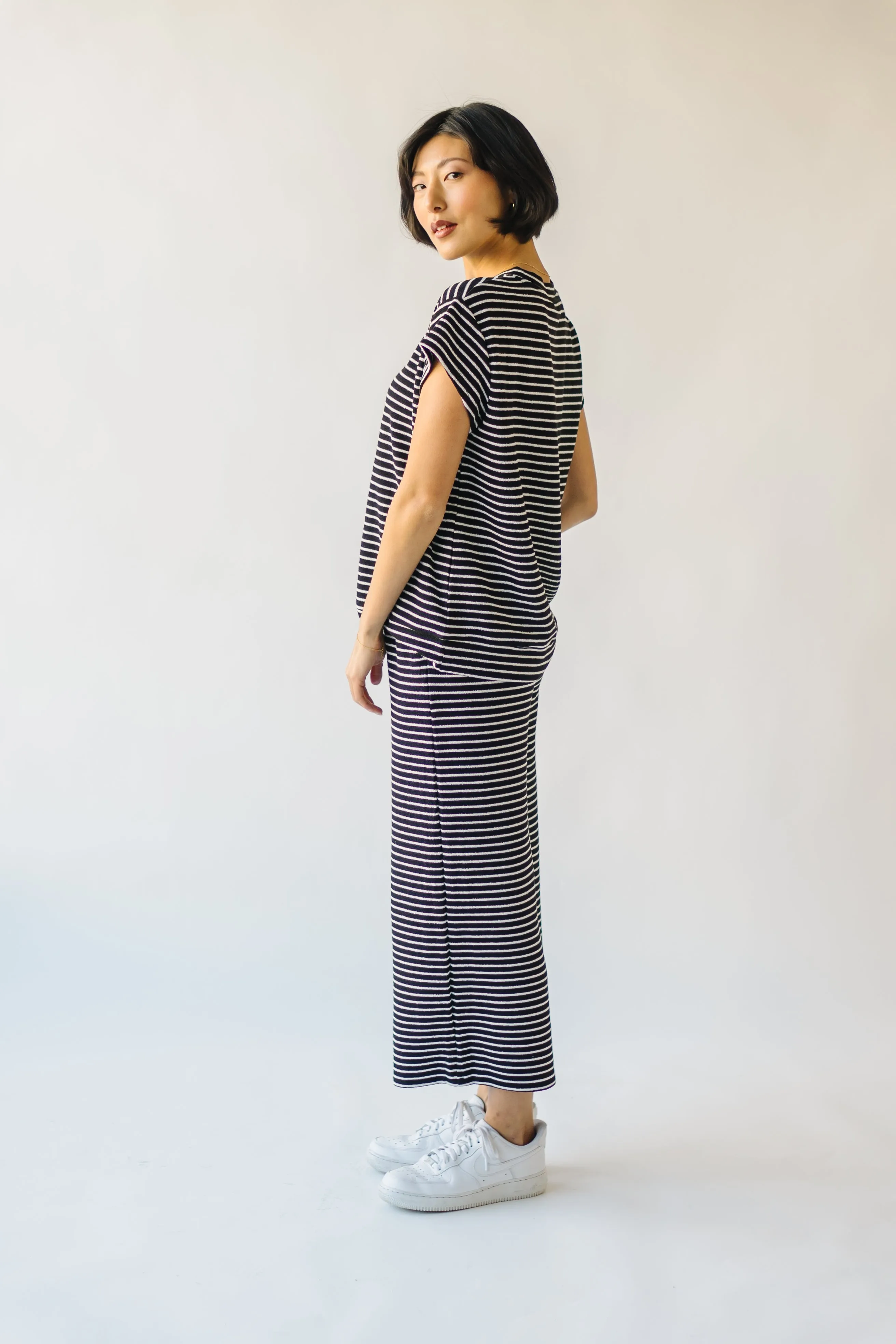 The Ronnie Basic Wide Leg Pant in Black Stripe