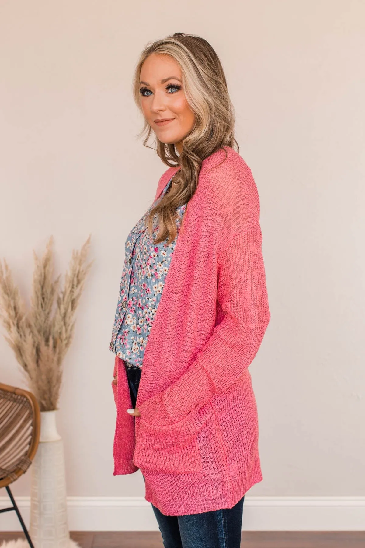 Time For An Adventure Knit Cardigan- Bubblegum Pink