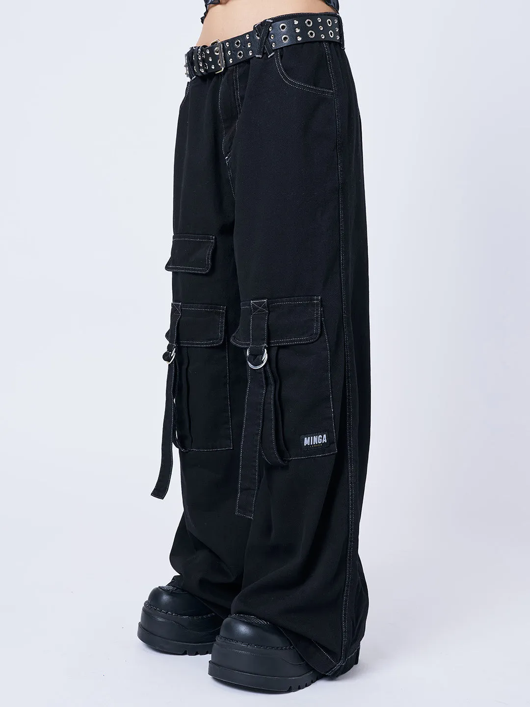 Tyra Black Utility Pockets Pants