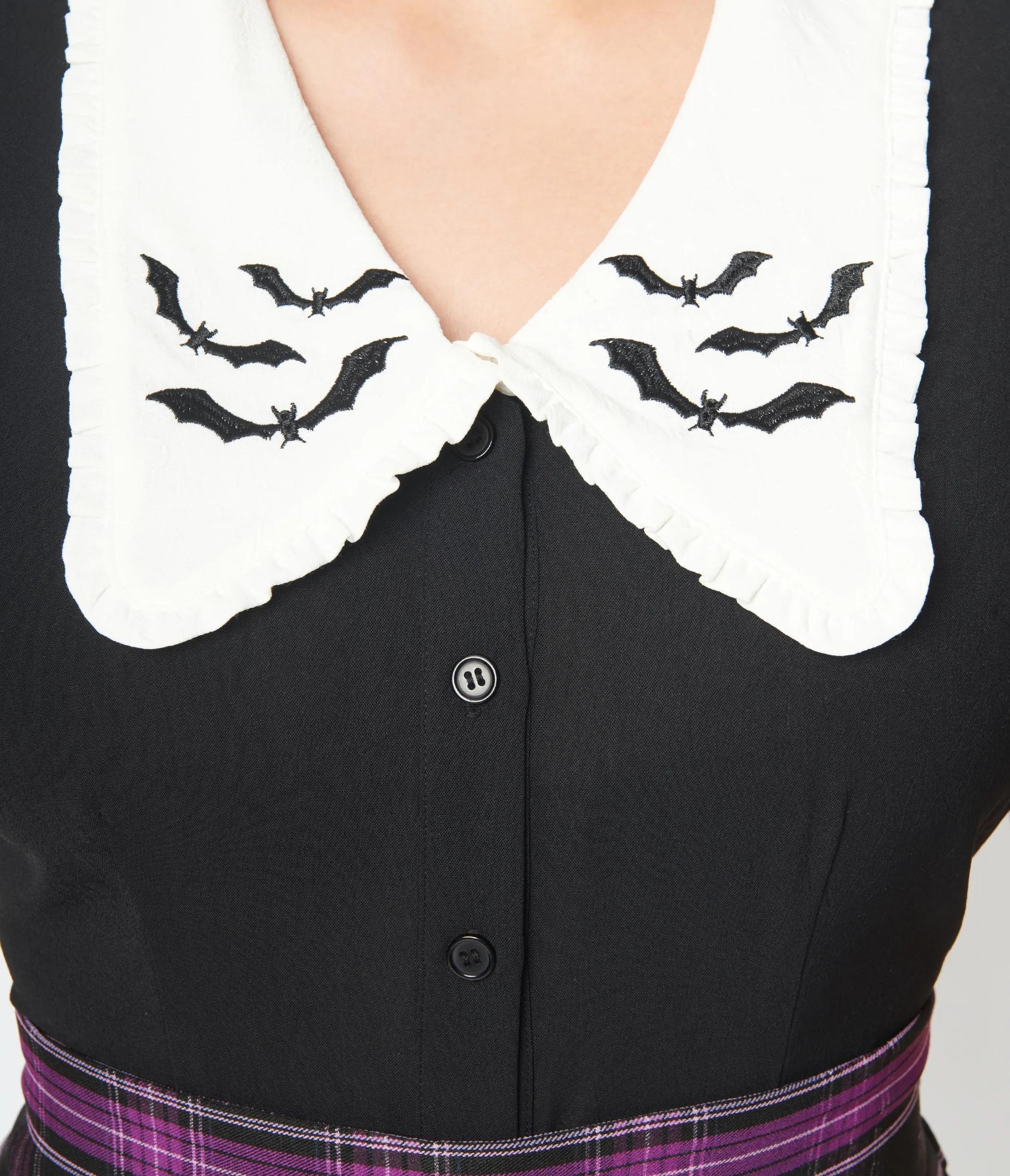 Unique Vintage 1930s Black & White Bat Embroidered Oversized Collar Blouse