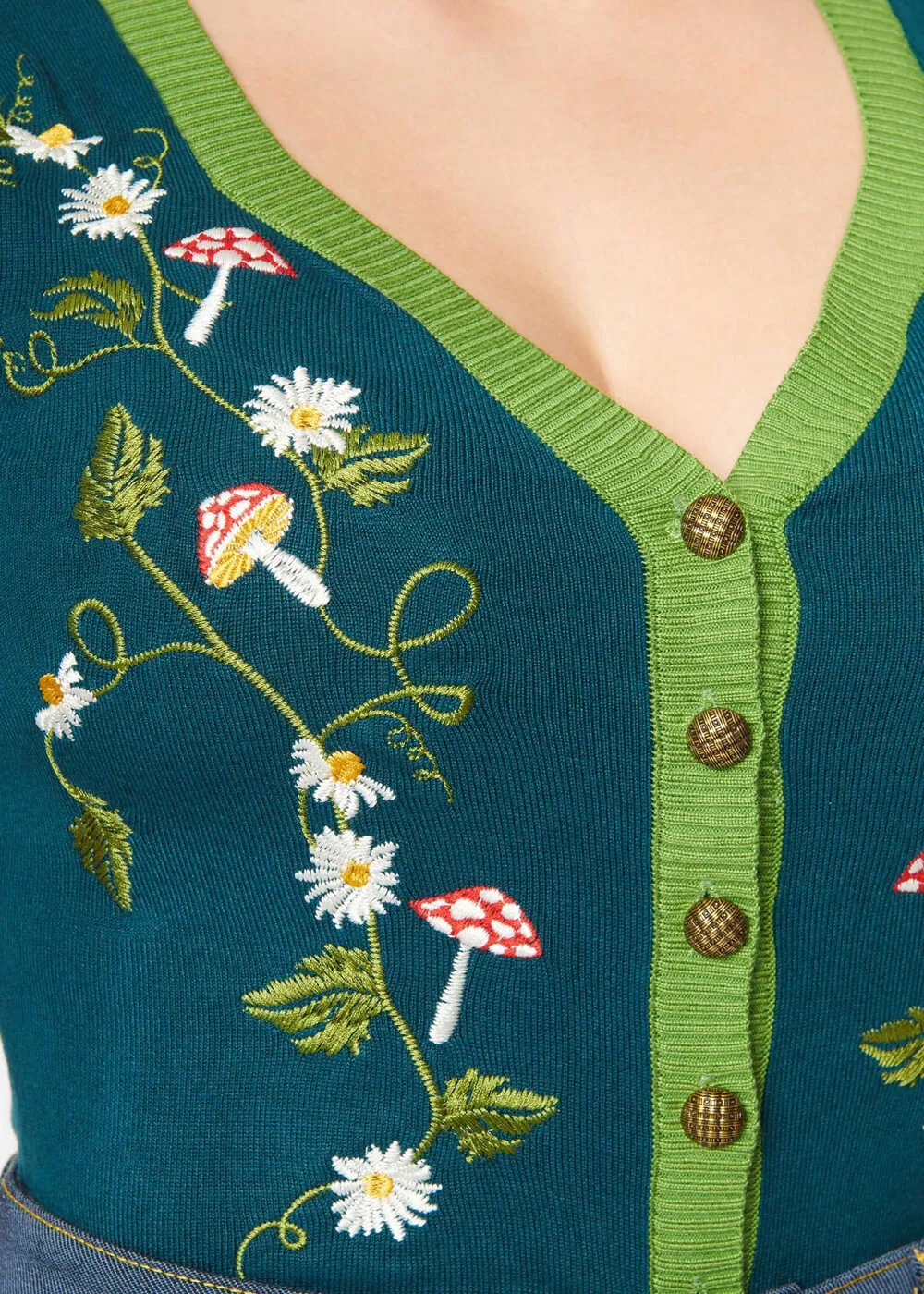 Unique Vintage Mushroom & Daisy 40's Cardigan Teal