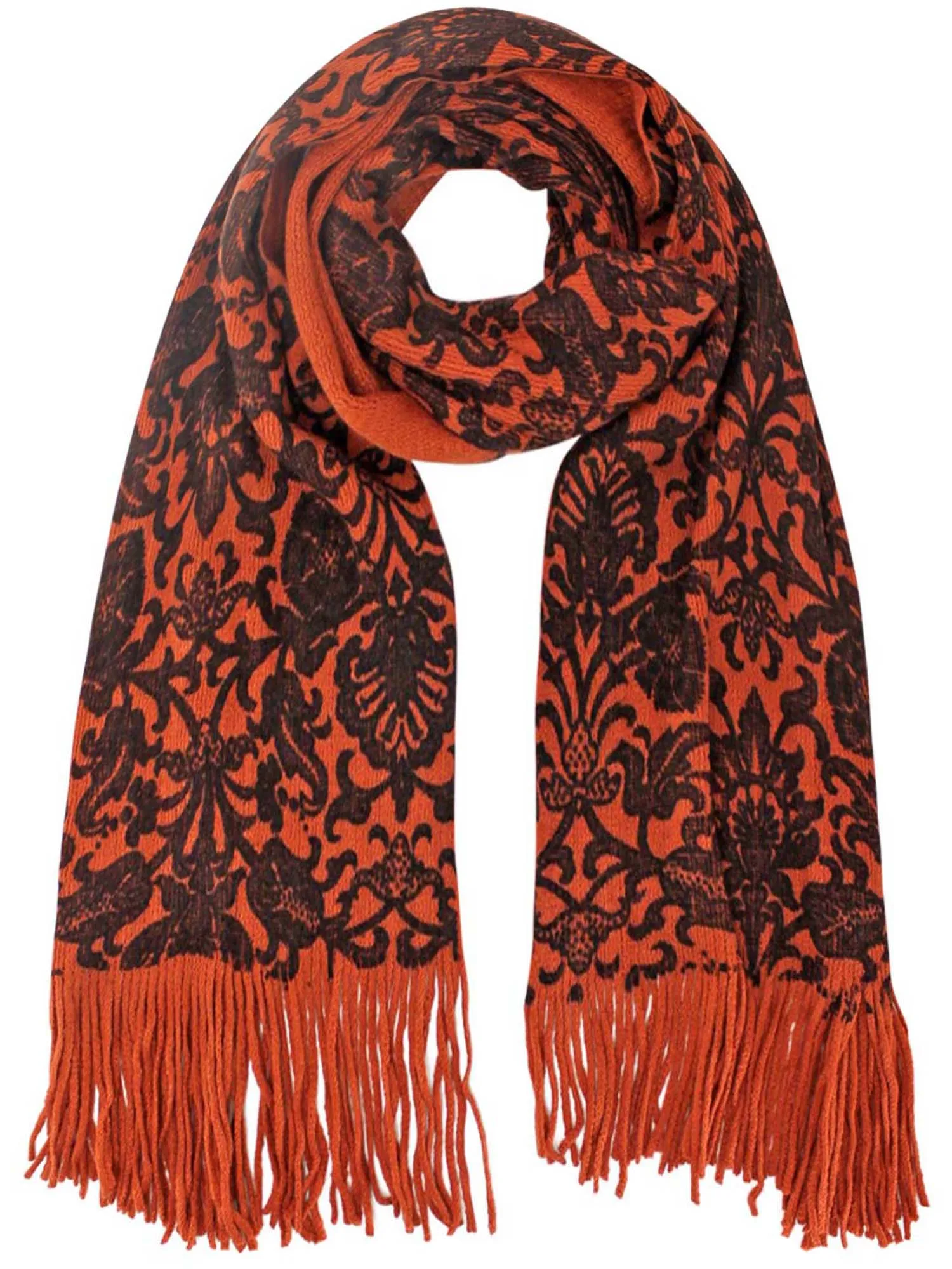 Victorian Damask Print Long Knit Scarf