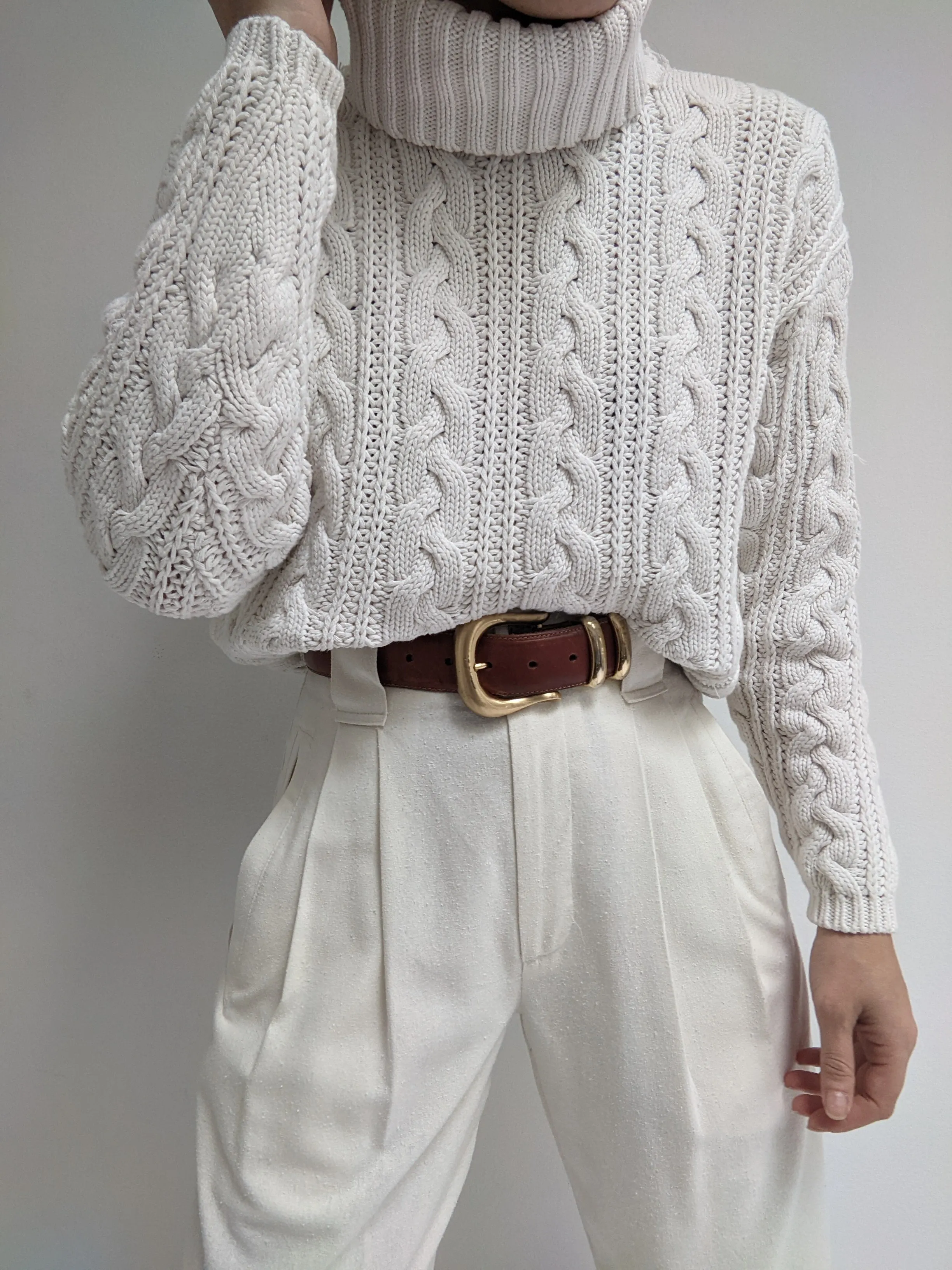 Vintage Cream Chunky Cotton Turtleneck