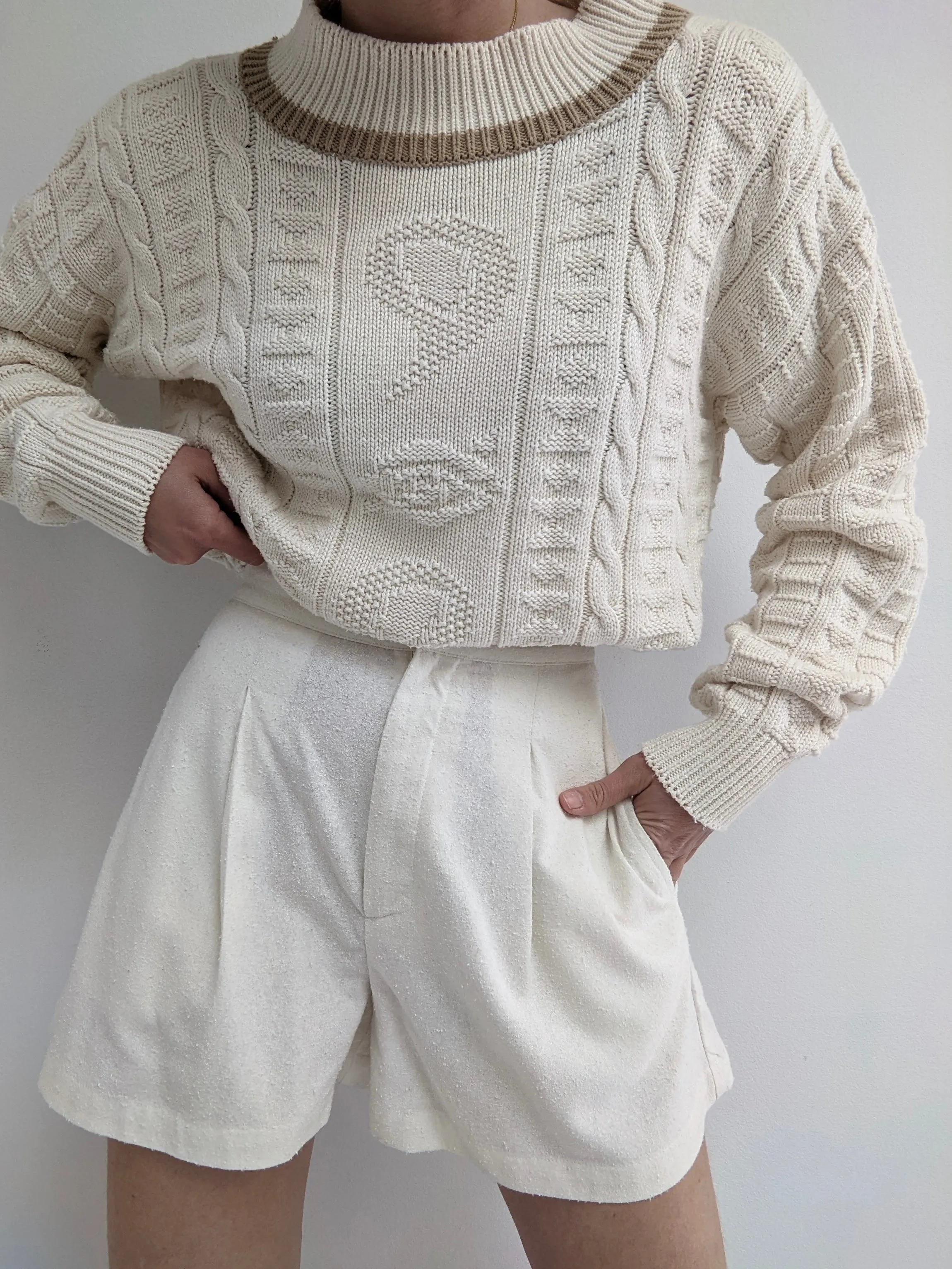 Vintage Cream Patterned Knit Sweater