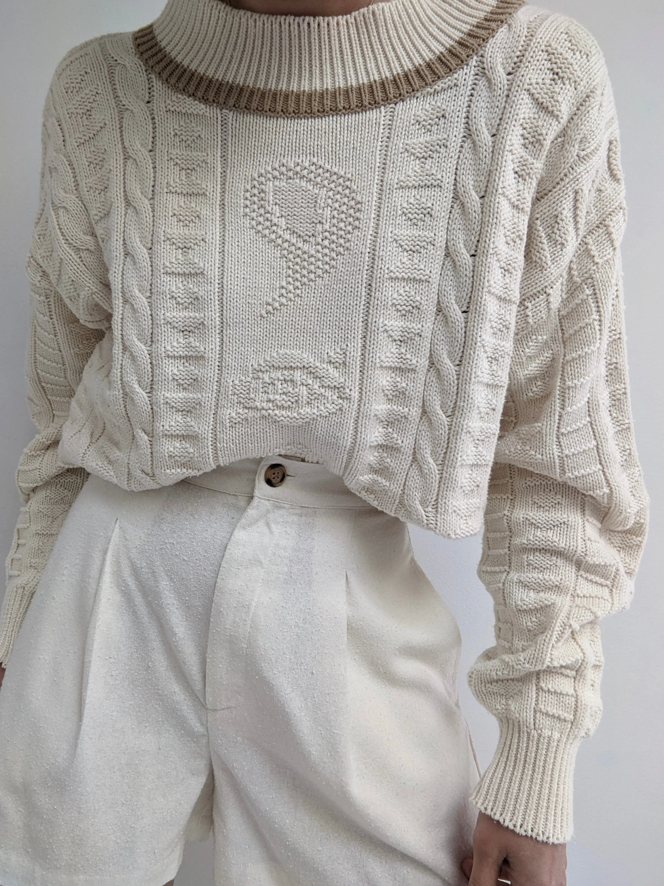 Vintage Cream Patterned Knit Sweater