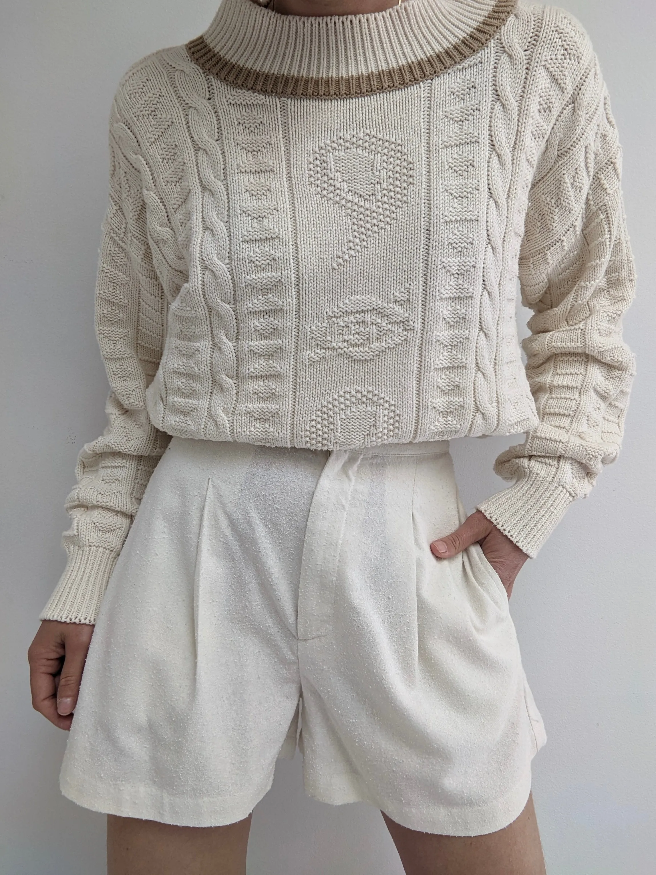 Vintage Cream Patterned Knit Sweater