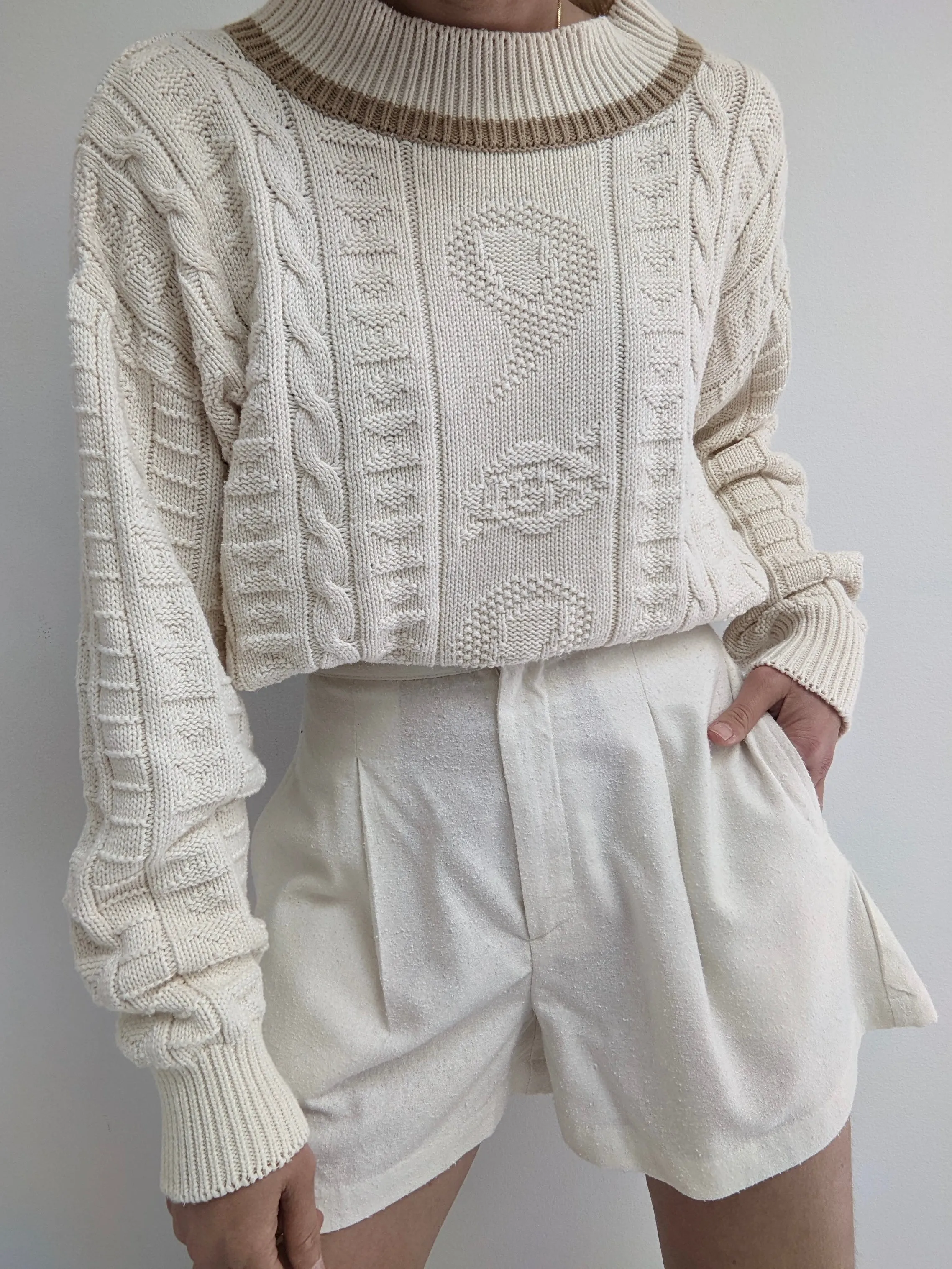 Vintage Cream Patterned Knit Sweater