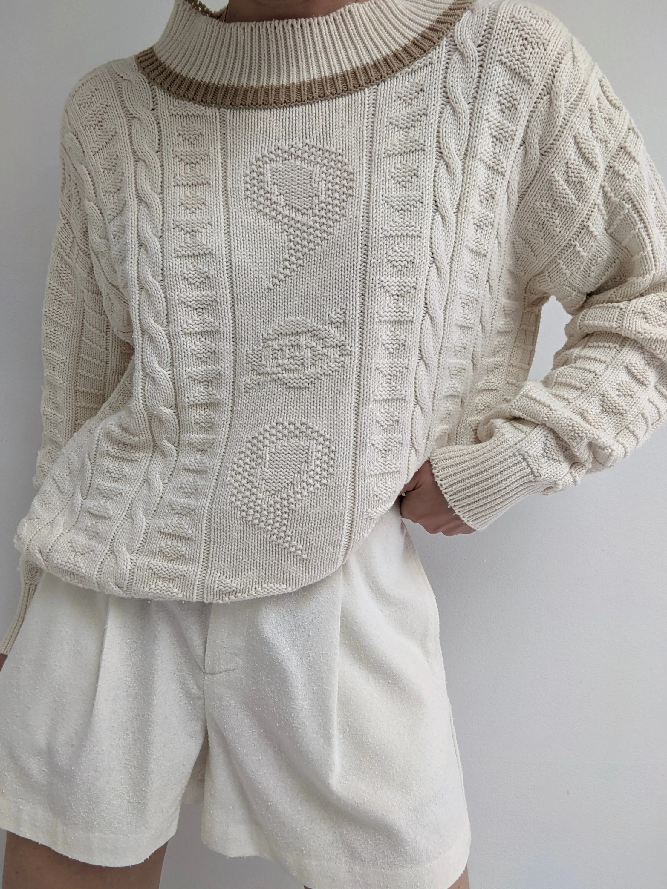 Vintage Cream Patterned Knit Sweater