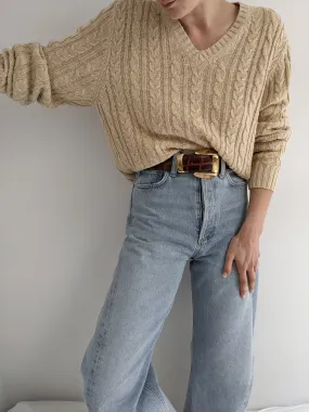 Vintage Oat Linen Cable Knit Sweater