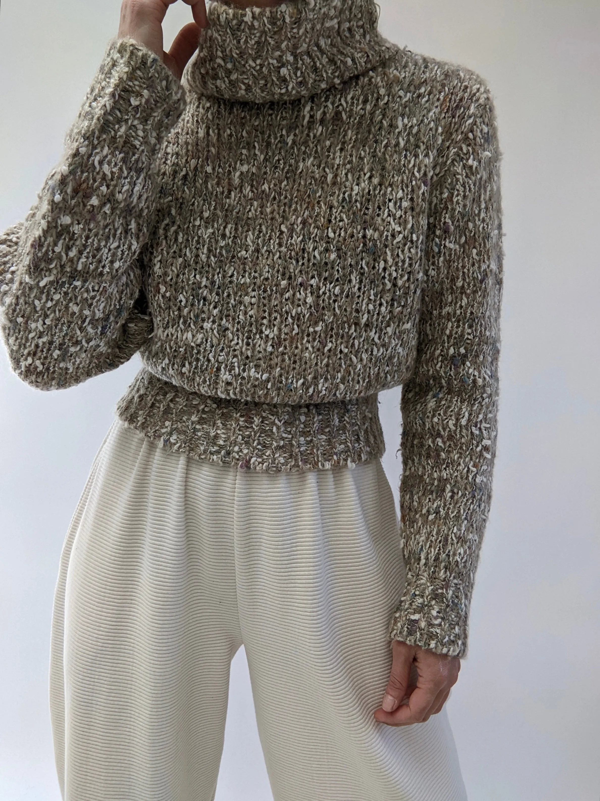 Vintage Speckled Knit Mock Neck Sweater