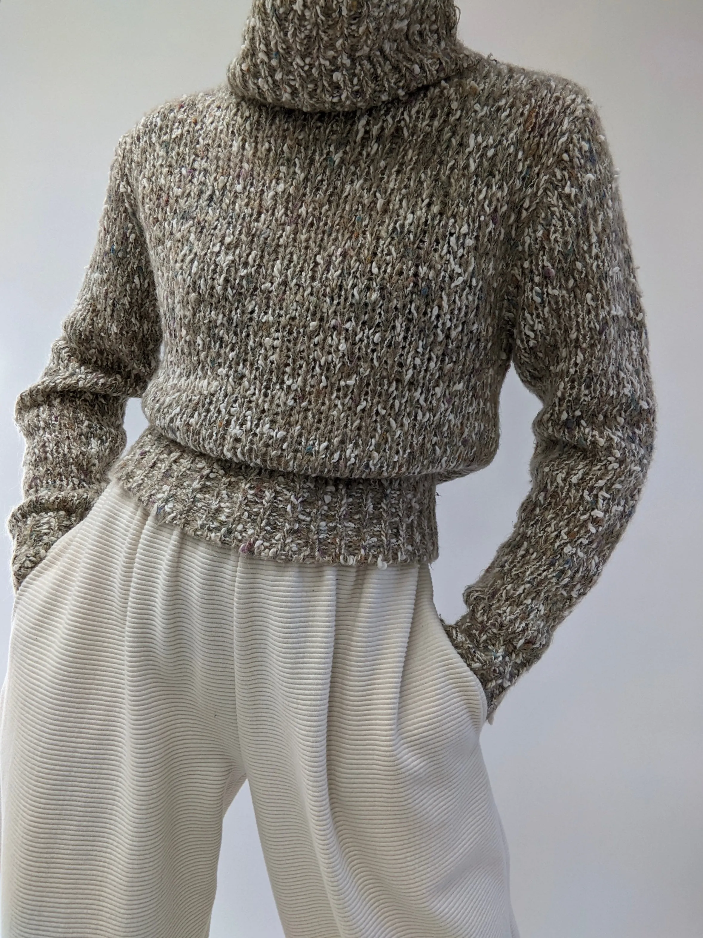 Vintage Speckled Knit Mock Neck Sweater