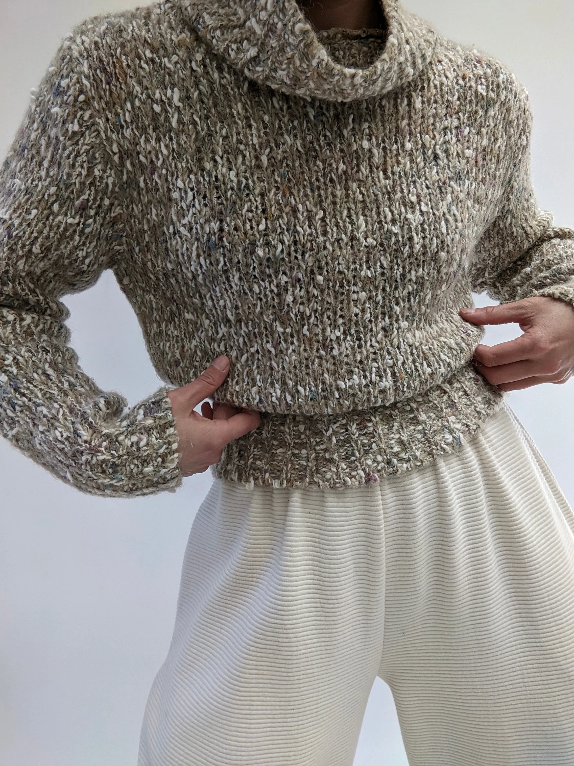 Vintage Speckled Knit Mock Neck Sweater