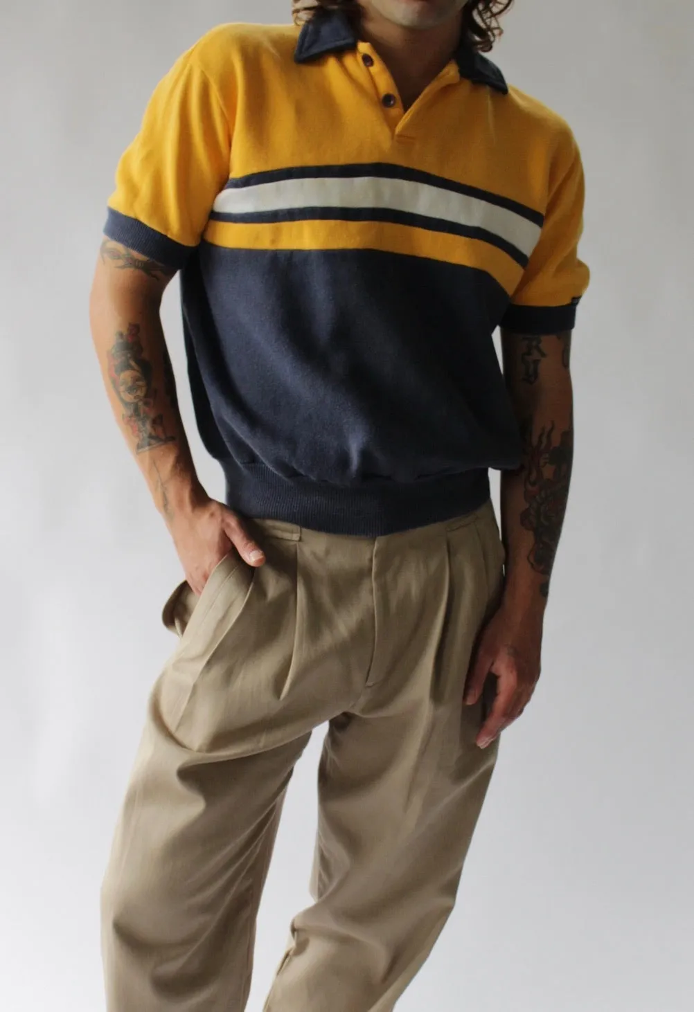 Vintage Striped Short Sleeve Leisure Henley