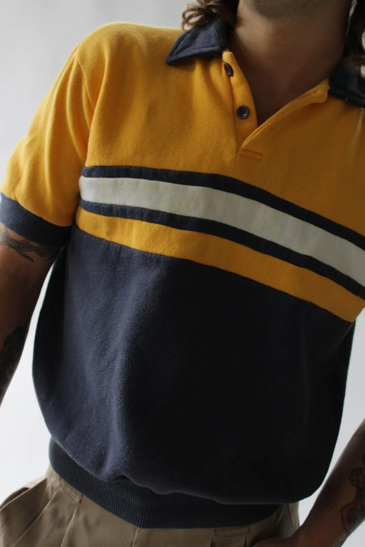 Vintage Striped Short Sleeve Leisure Henley