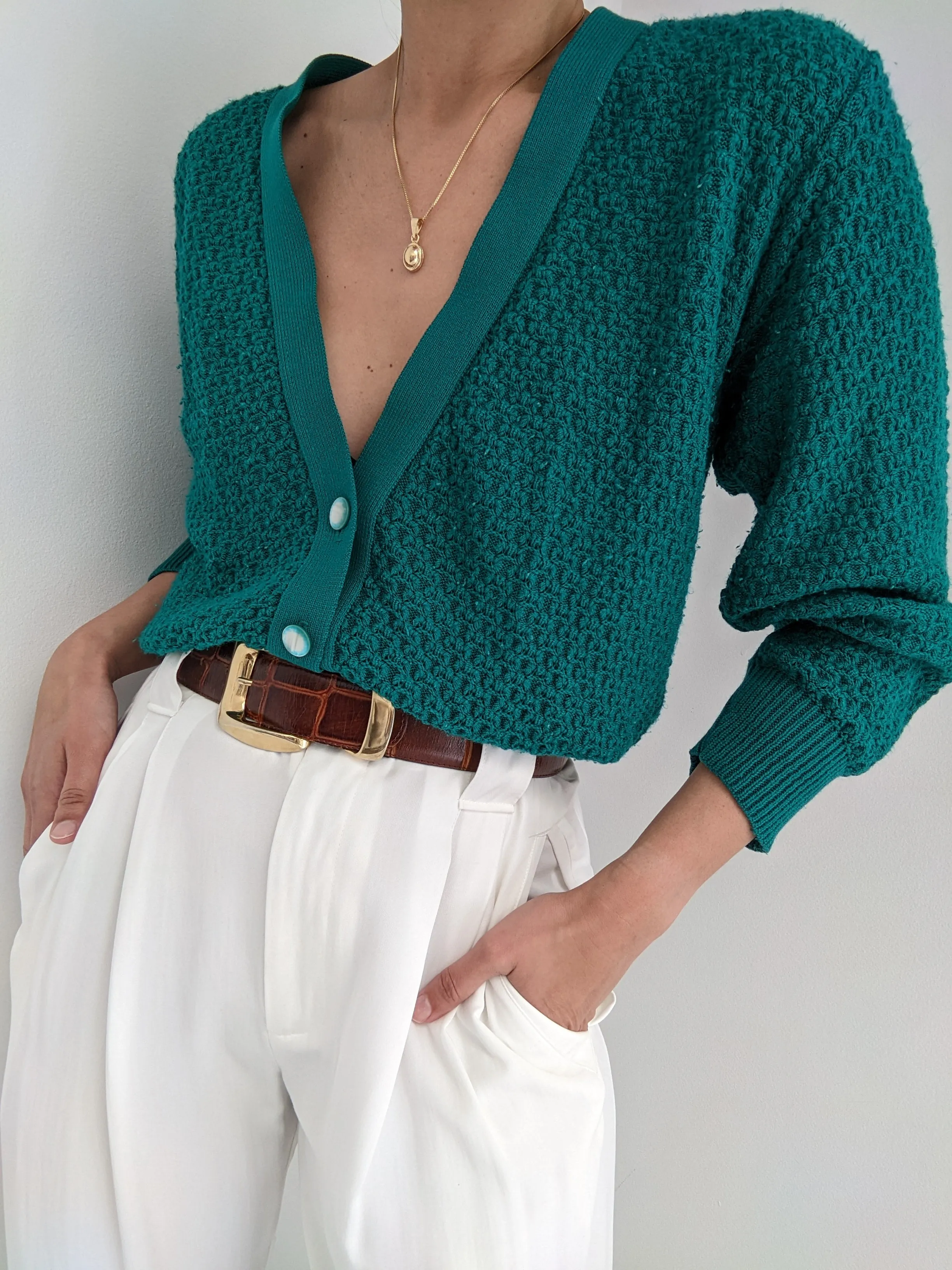 Vintage Teal Knit Cardigan