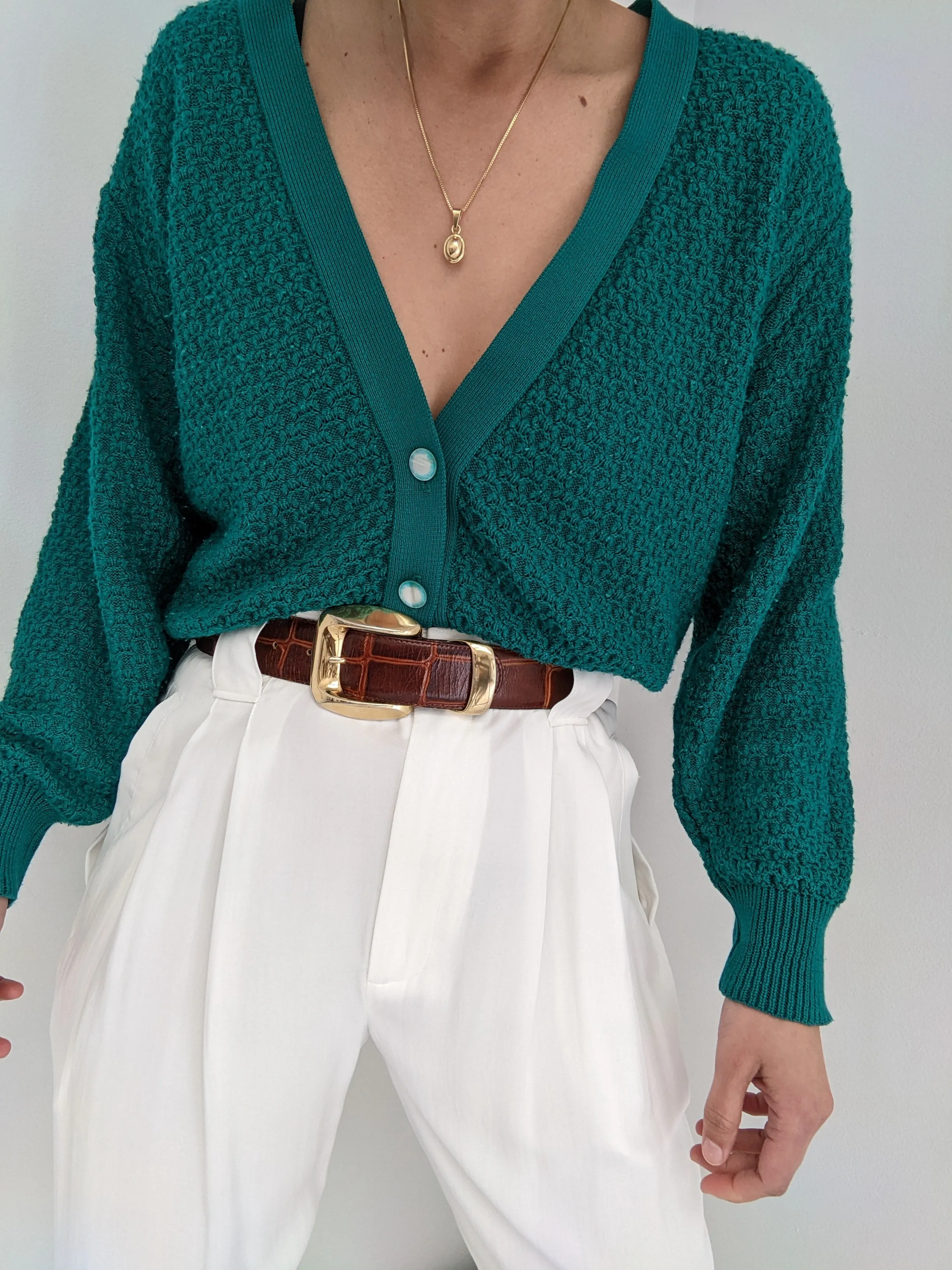 Vintage Teal Knit Cardigan