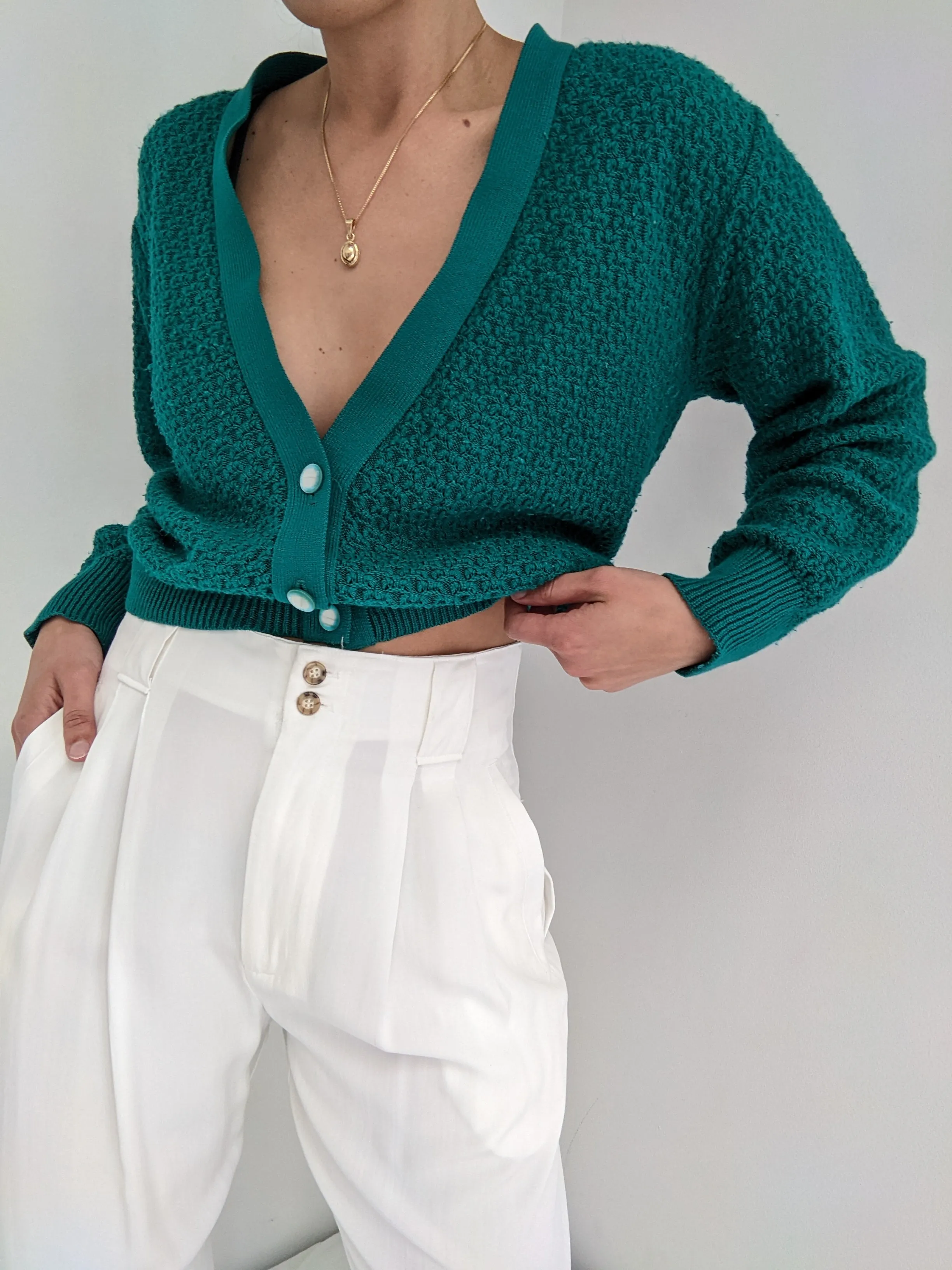 Vintage Teal Knit Cardigan