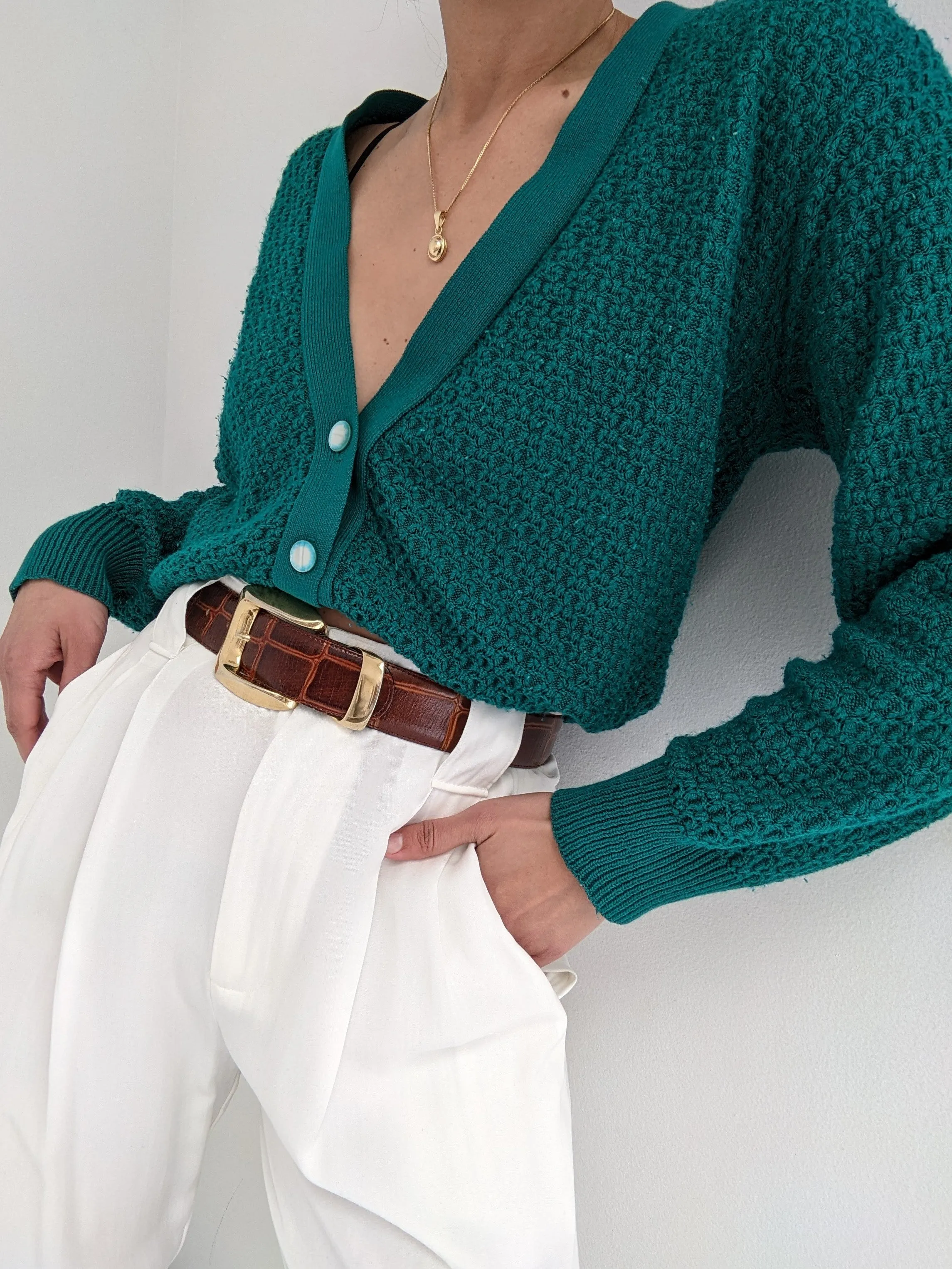 Vintage Teal Knit Cardigan