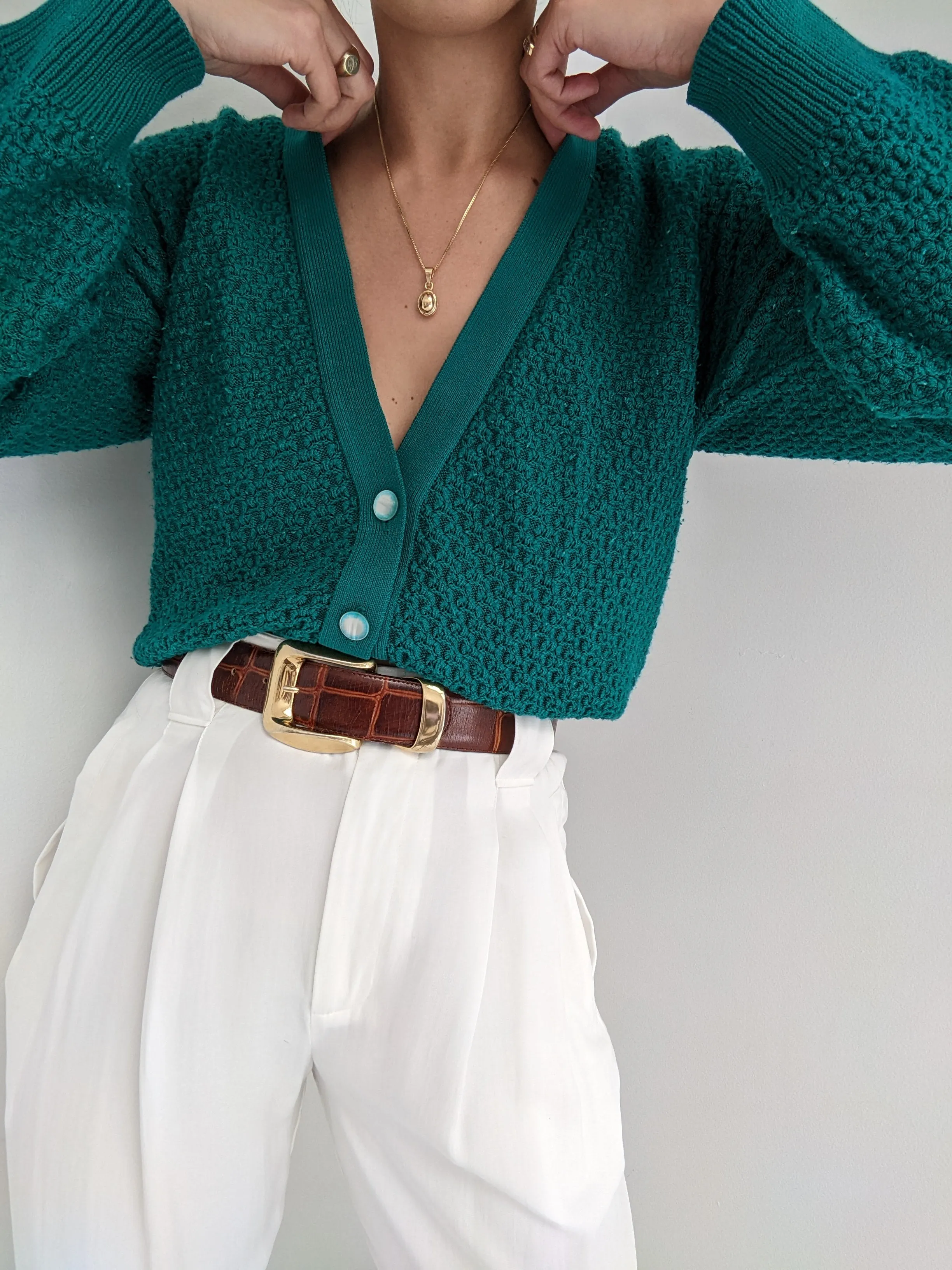 Vintage Teal Knit Cardigan