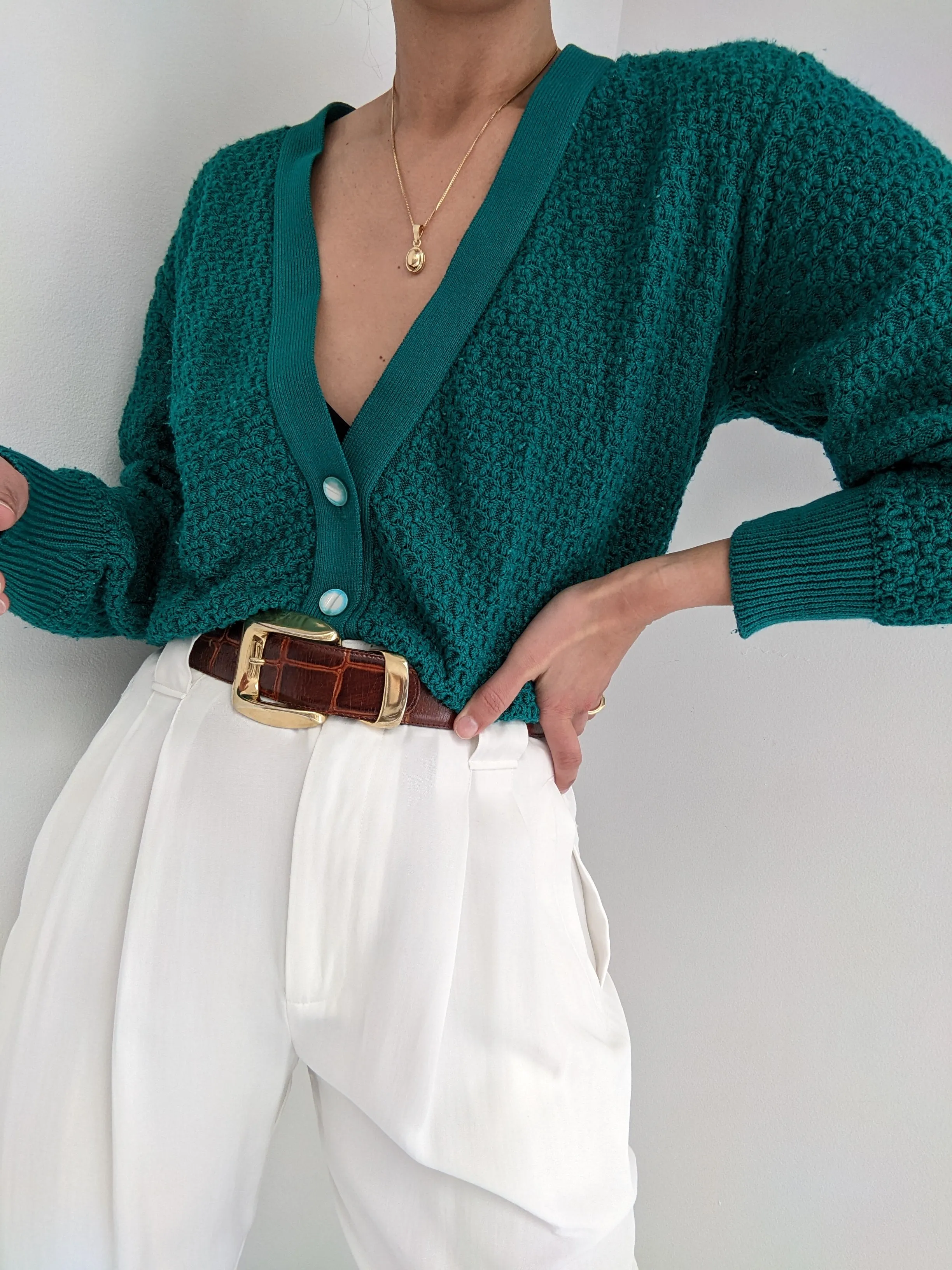 Vintage Teal Knit Cardigan