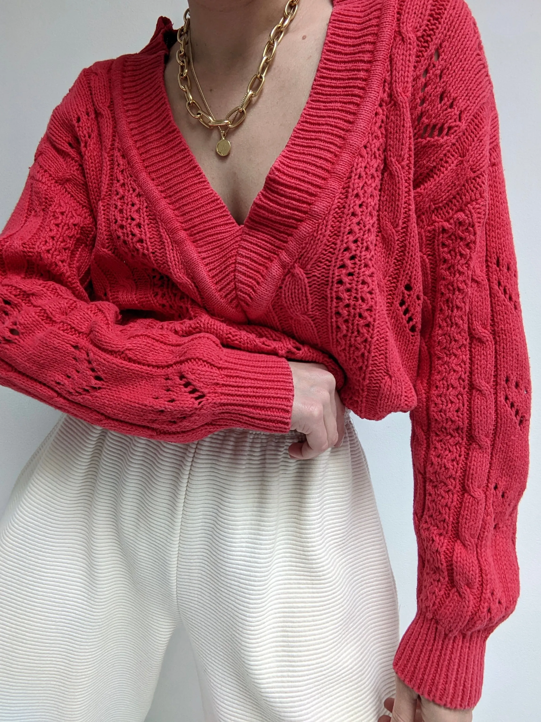 Vintage Watermelon V-Neck Knit Sweater