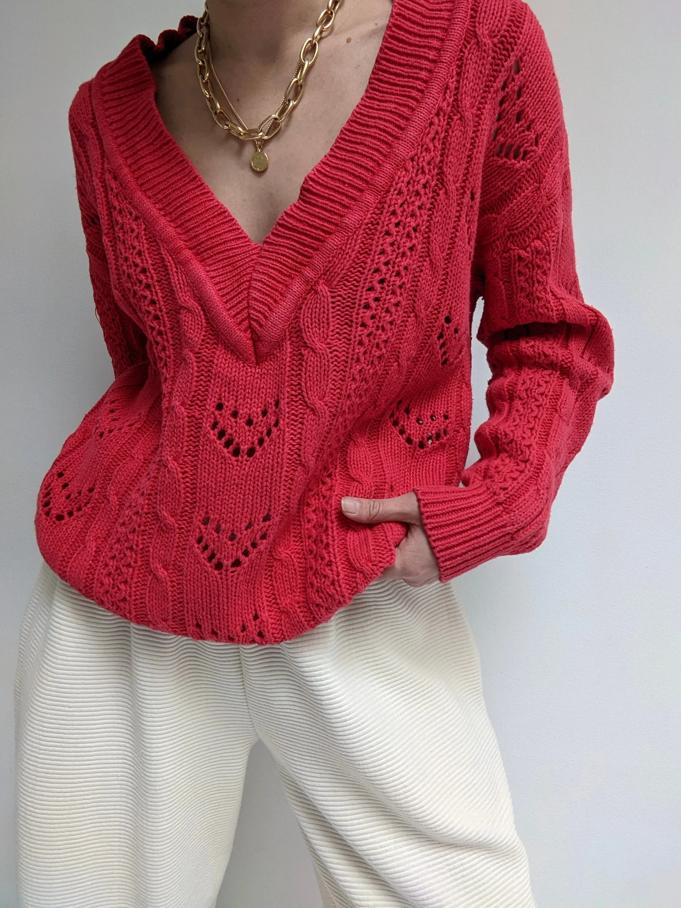 Vintage Watermelon V-Neck Knit Sweater