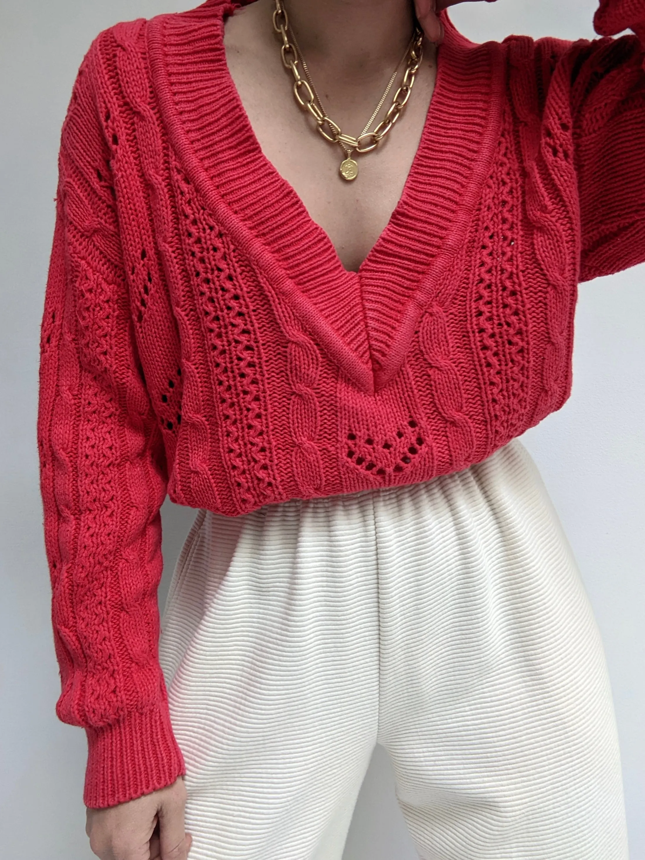 Vintage Watermelon V-Neck Knit Sweater