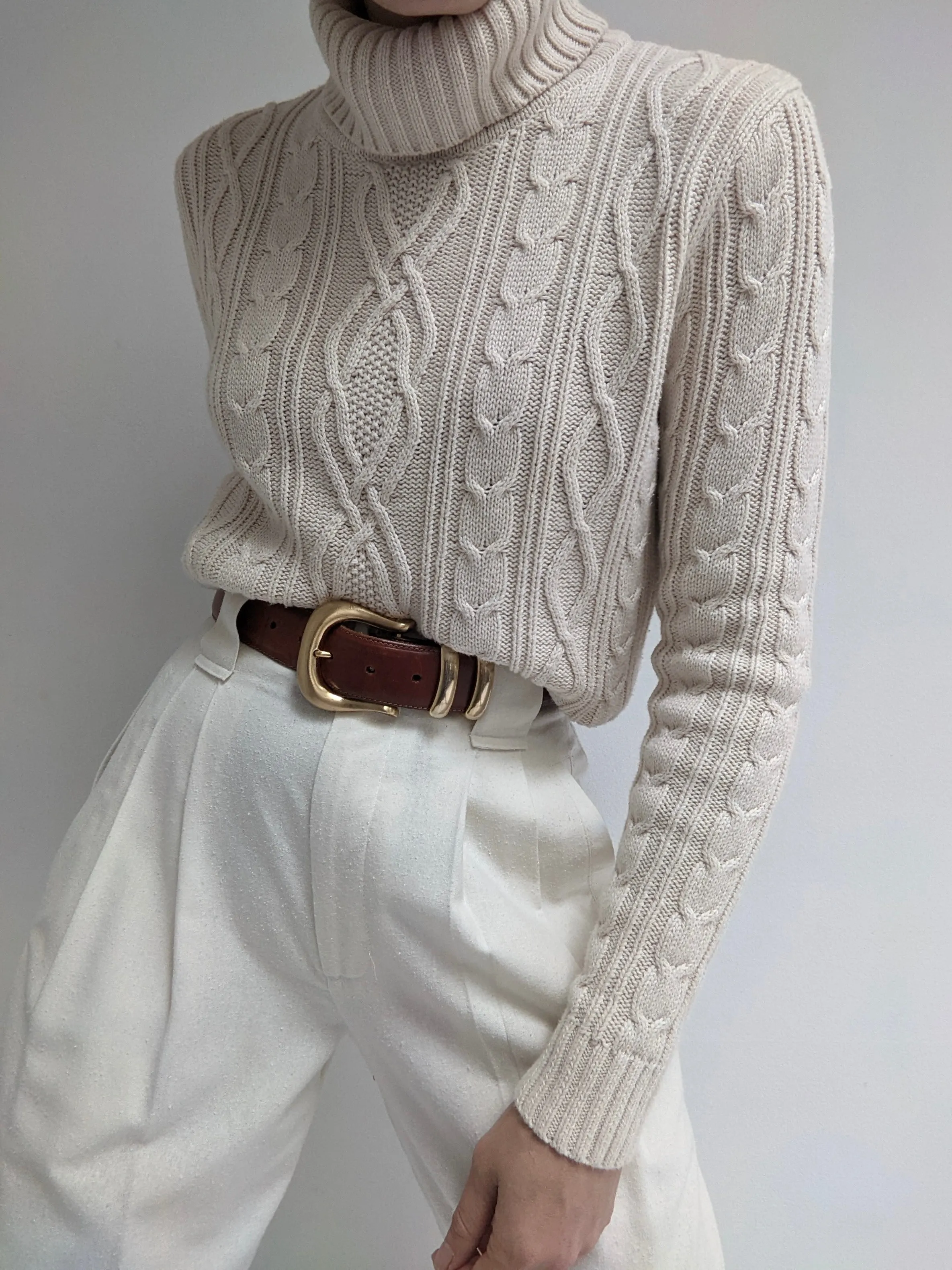 Vintage Wheat Cable Knit Turtleneck