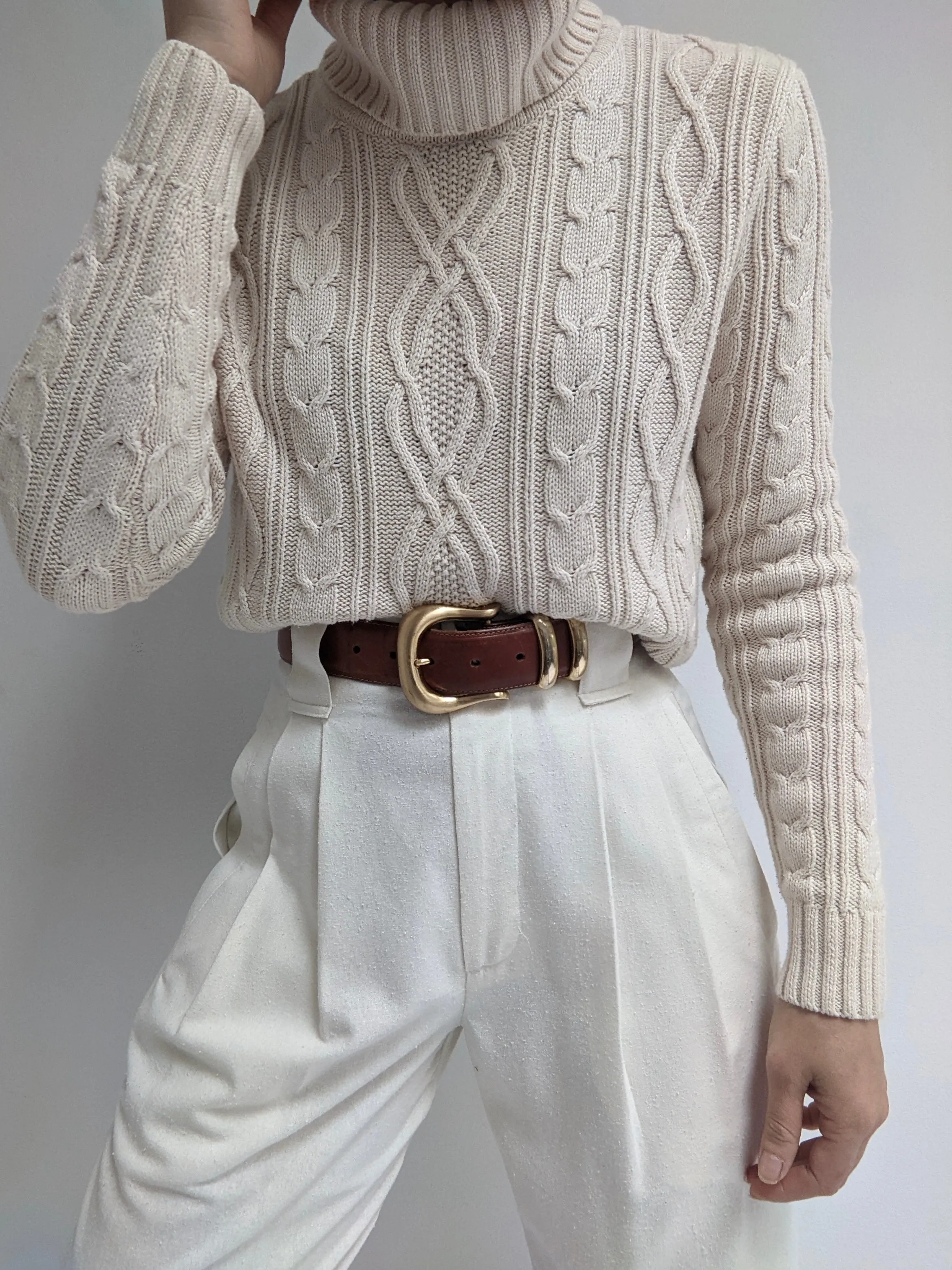 Vintage Wheat Cable Knit Turtleneck