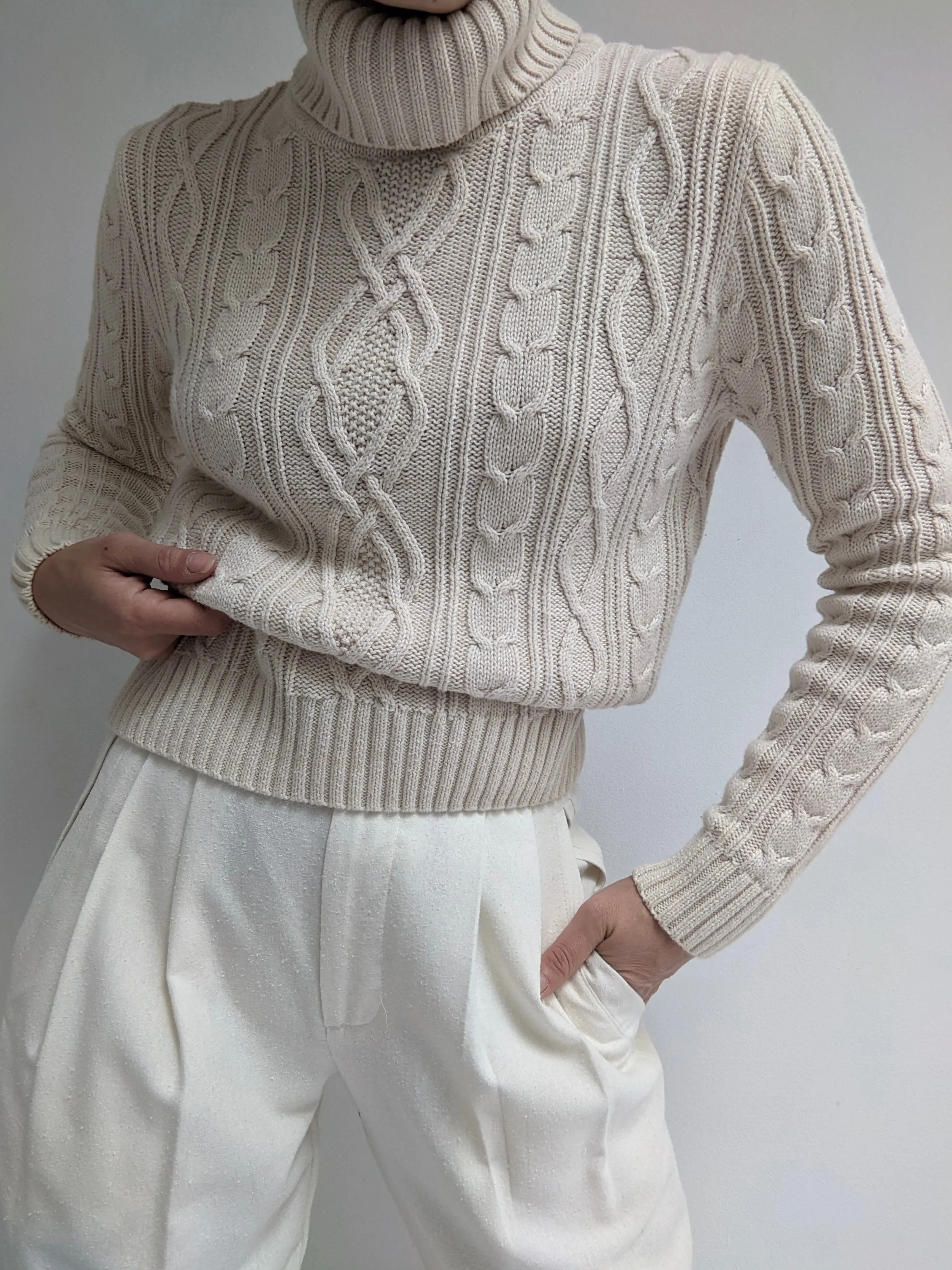 Vintage Wheat Cable Knit Turtleneck