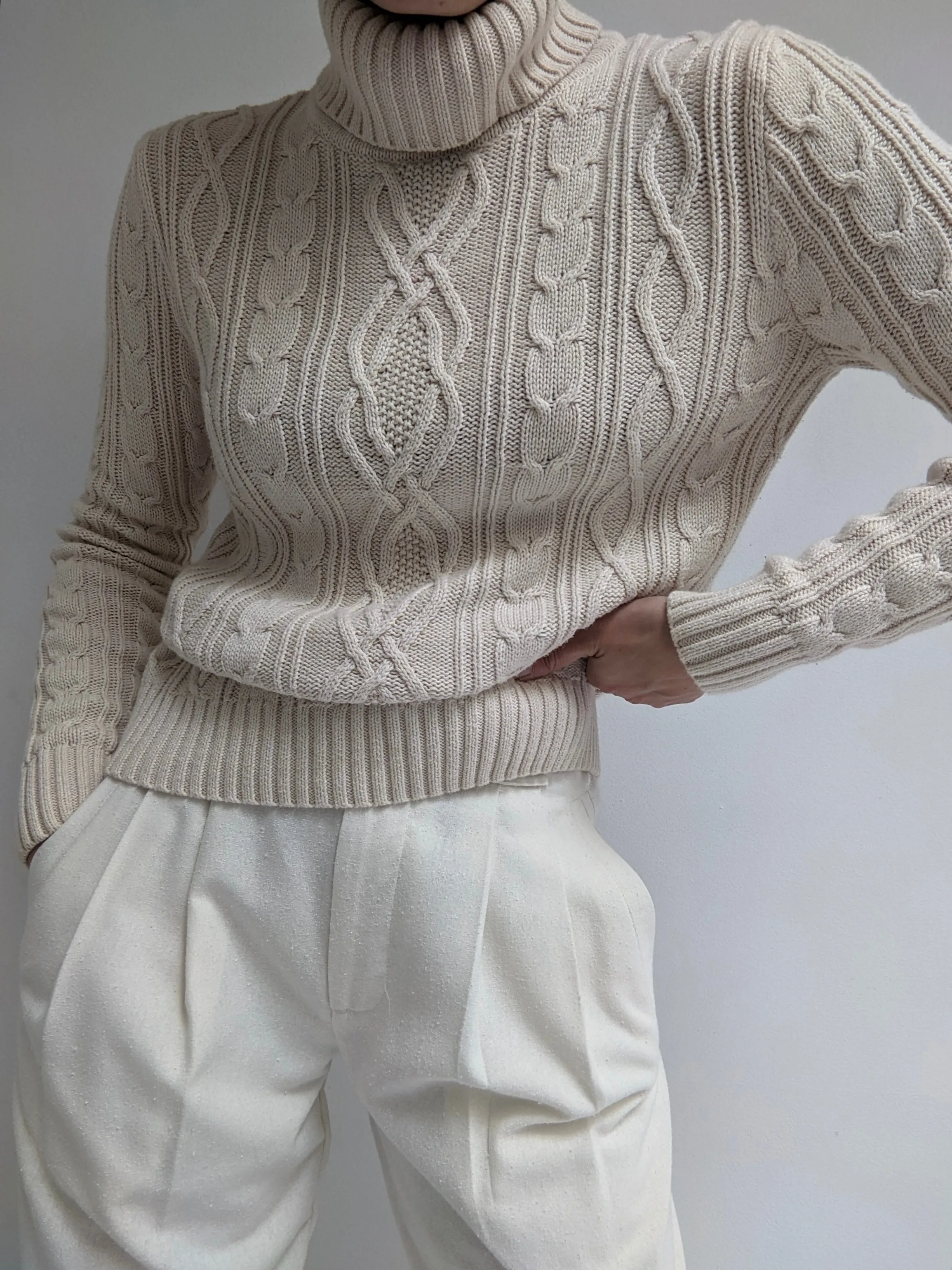 Vintage Wheat Cable Knit Turtleneck