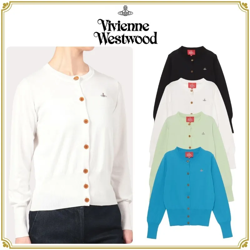 Vivienne Westwood  |Casual Style Long Sleeves Plain Cotton Logo Cardigans