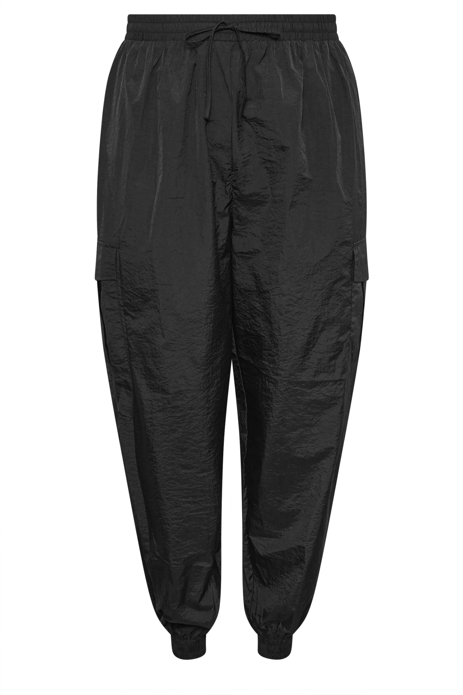 YOURS Curve Black Cargo Pocket Parachute Trousers