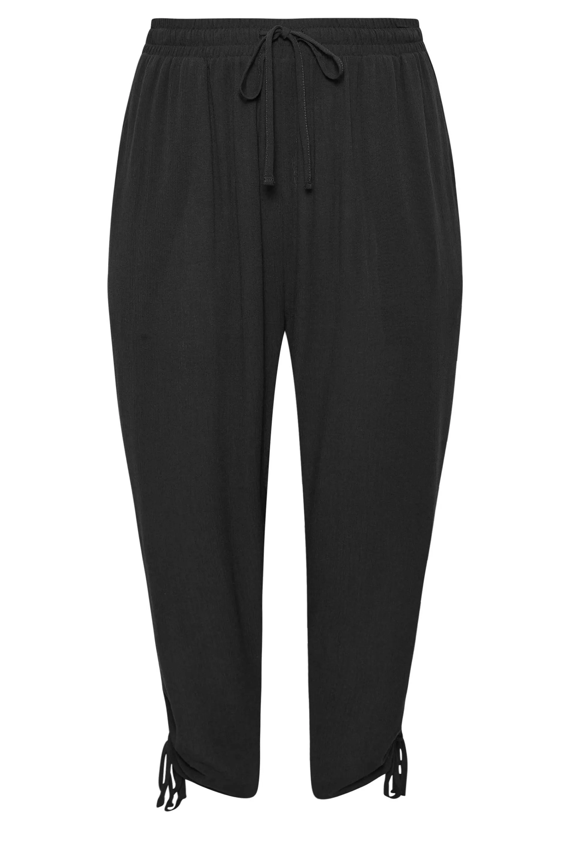 YOURS Curve Black Crinkle Ruched Cropped Trousers