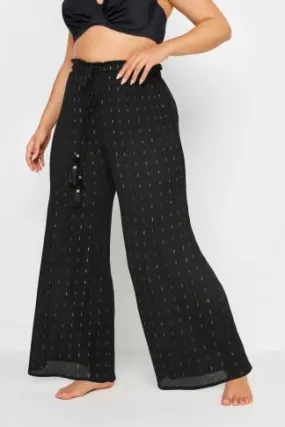 YOURS Curve Black Metallic Tassel Beach Trousers