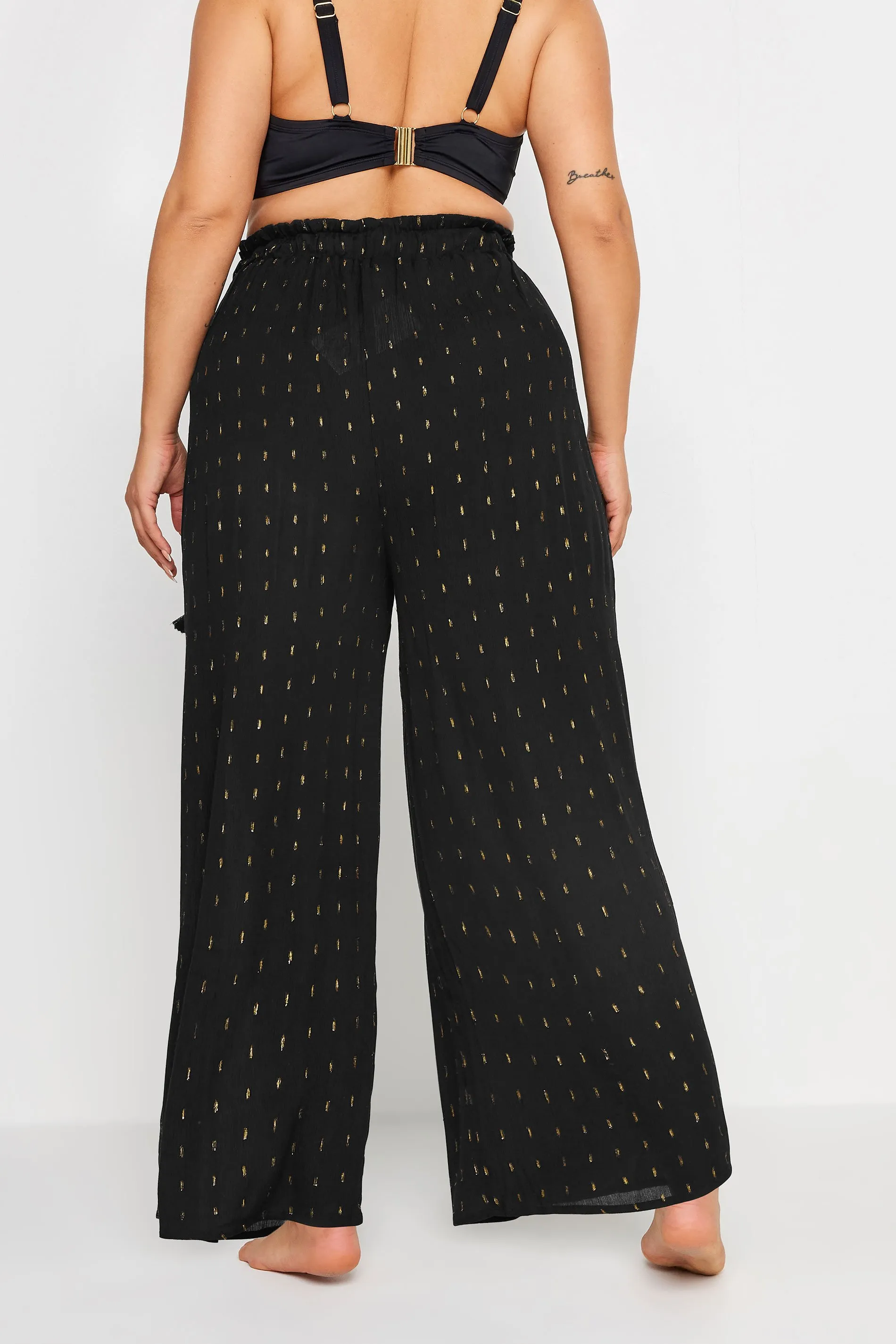 YOURS Curve Black Metallic Tassel Beach Trousers